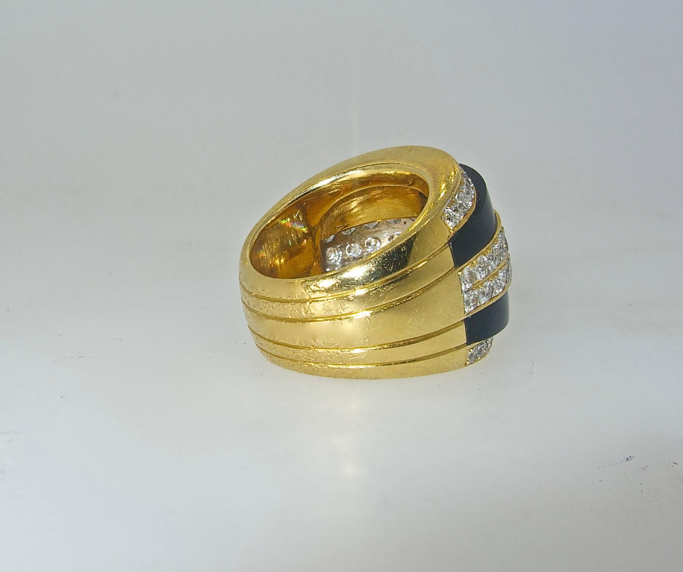 Contemporary Diamond Onyx Gold Ring