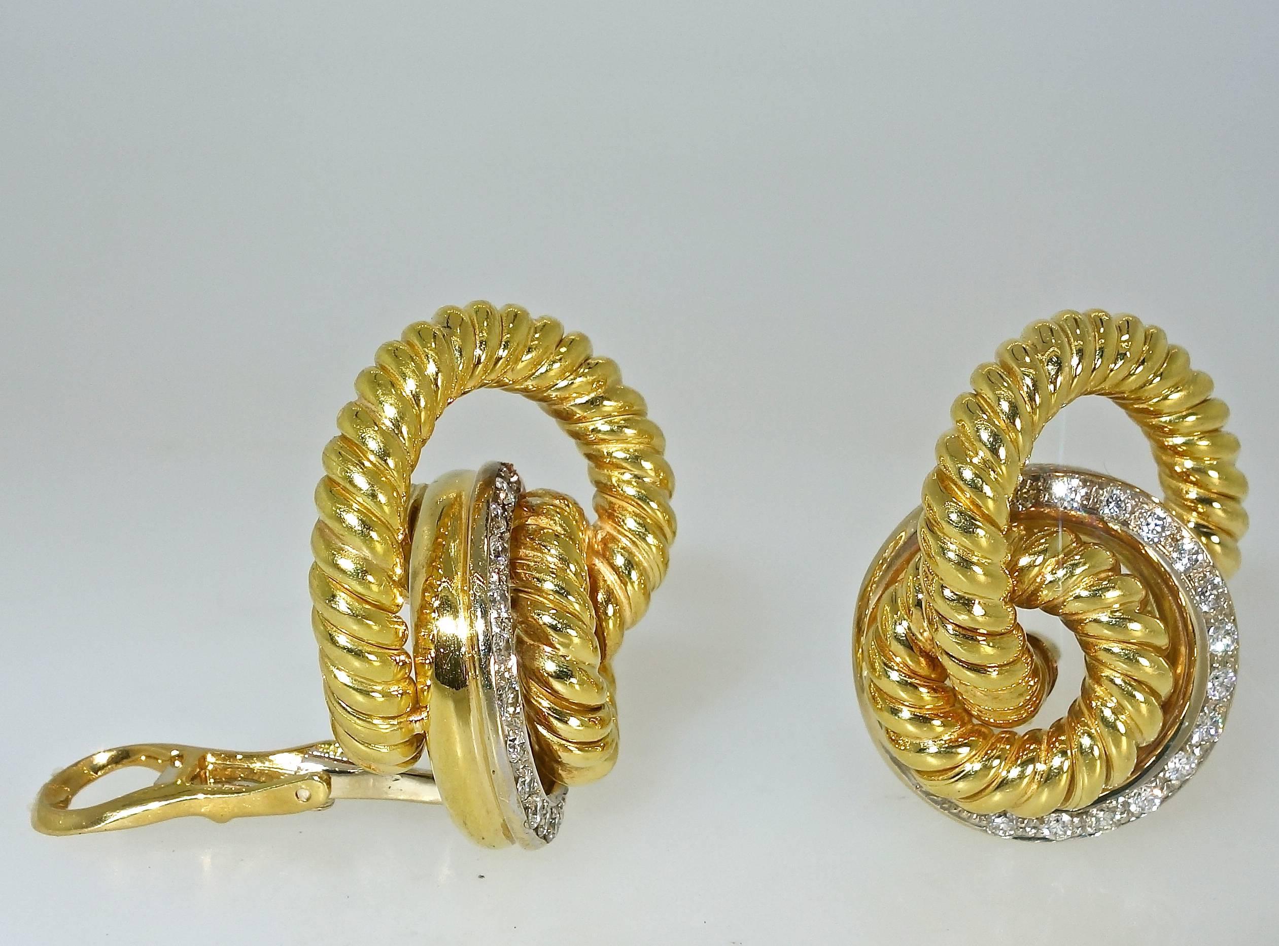 Contemporary Diamond Gold Earrings