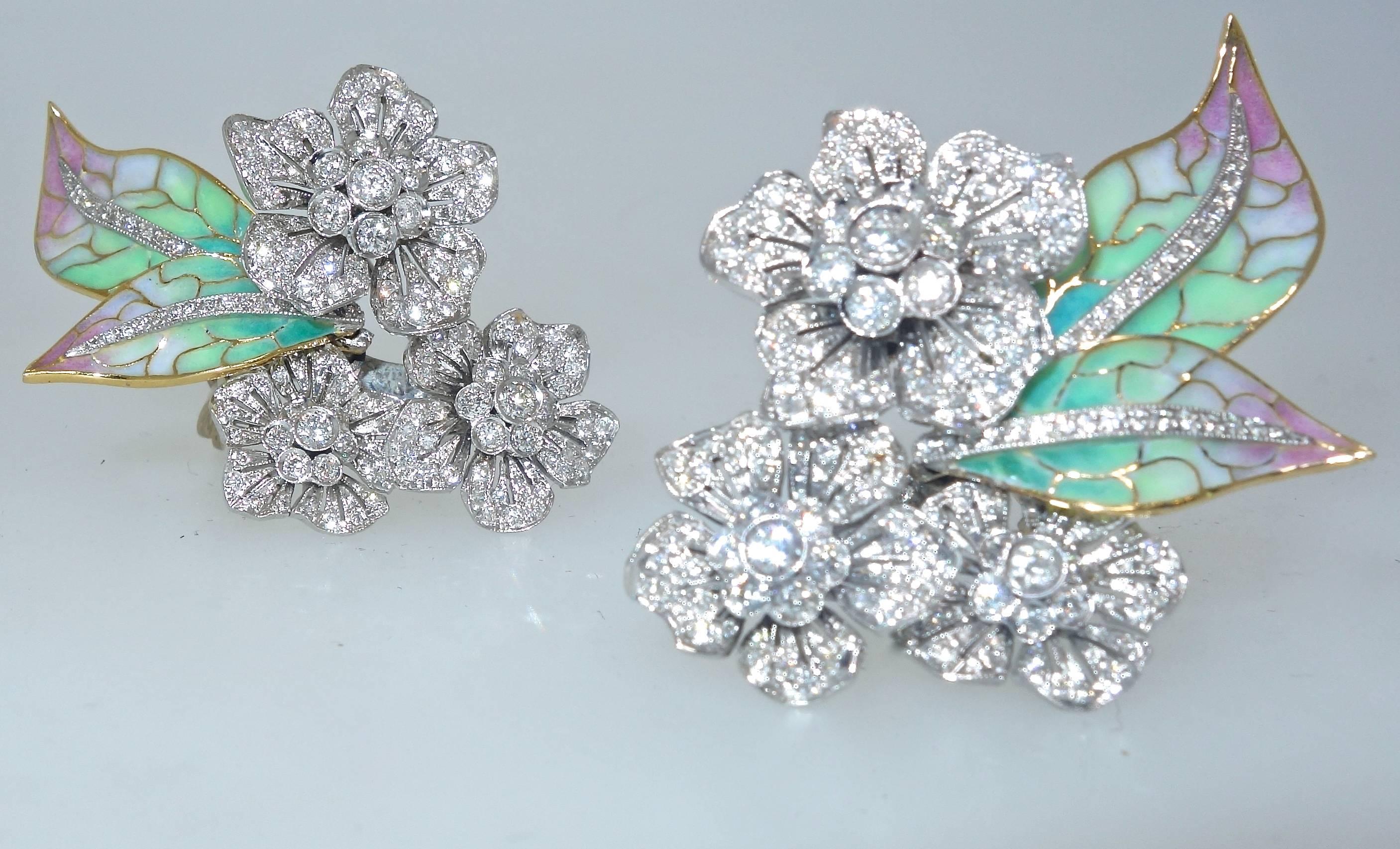 Contemporary Diamond Plique a jour  Enamel Earrings