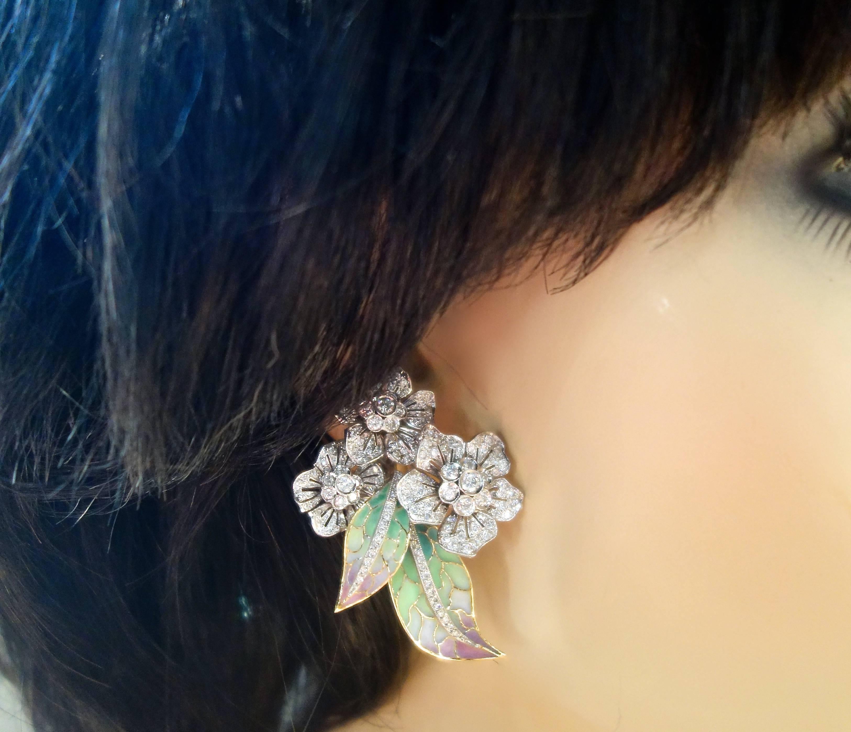 Women's Diamond Plique a jour  Enamel Earrings