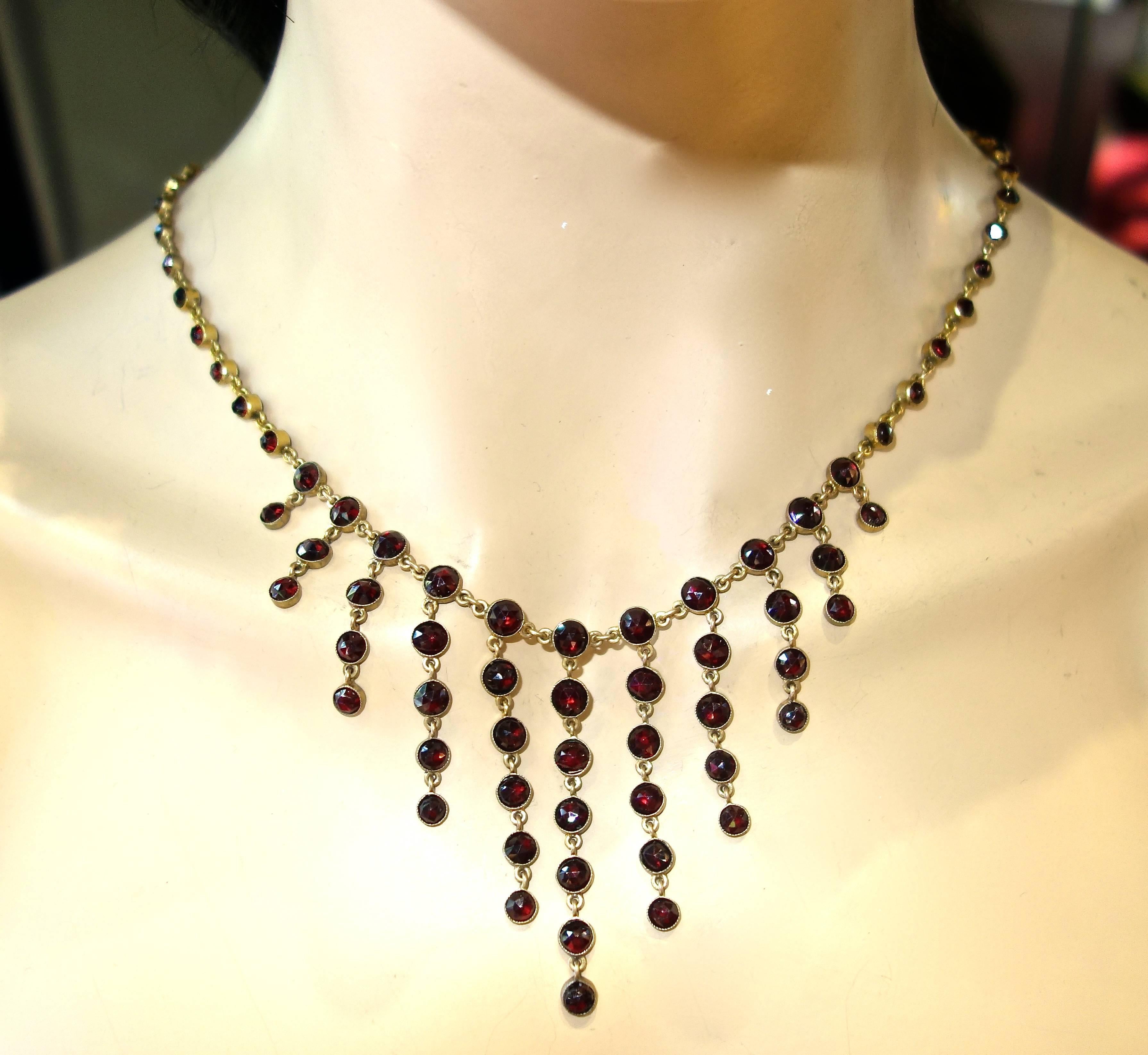 Women's or Men's Dramatic Antique Bohemian Garnet Necklace