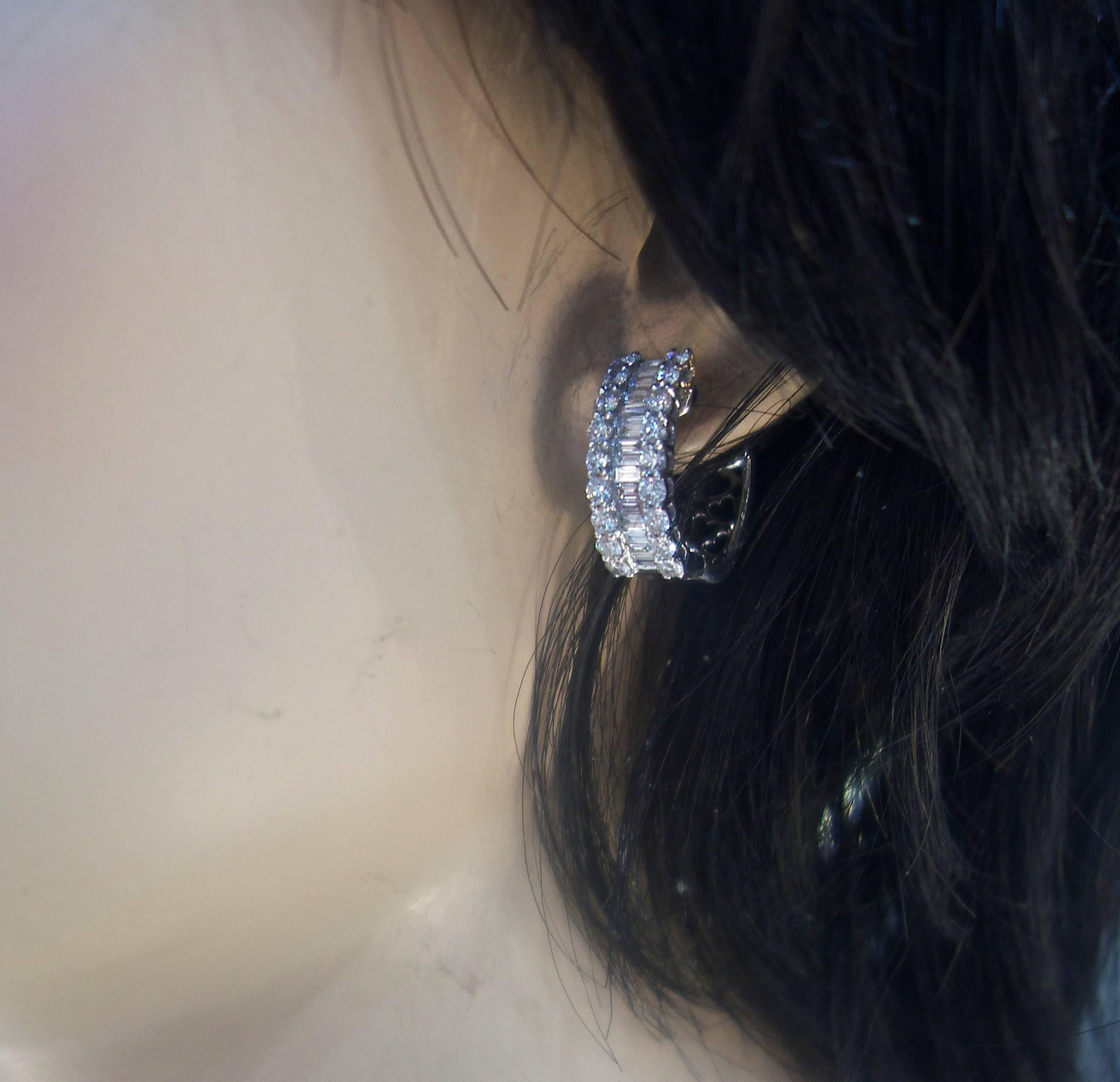 Diamond Hoop-Huggie Type Earrings In Excellent Condition In Aspen, CO
