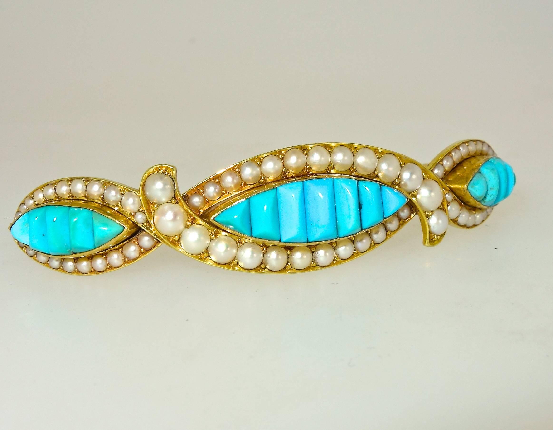 High Victorian Hair Barrette 19th century natural Persian Turquoise and natural pearls in 