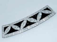 Art Deco Diamond and Onyx and Platinum Hair Barrette