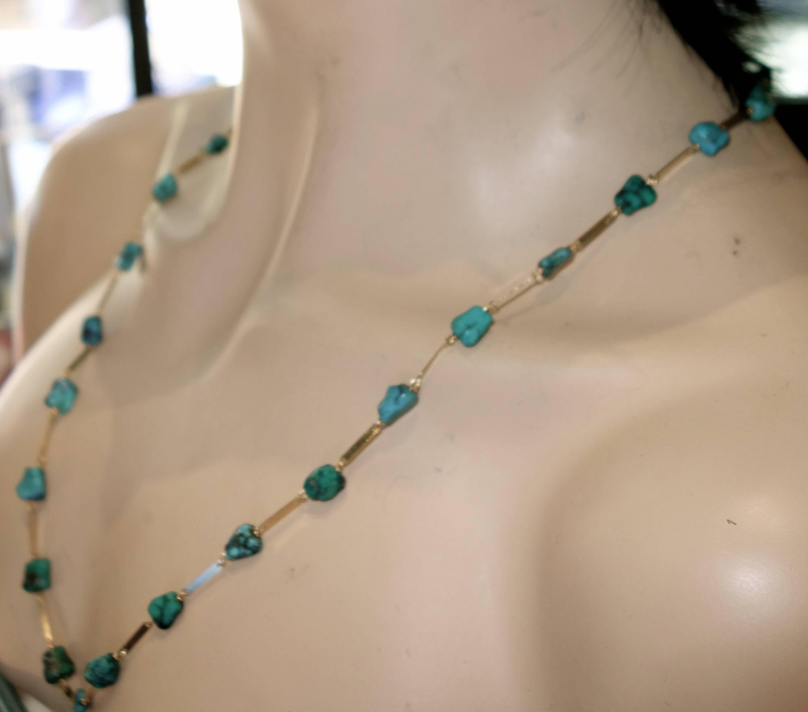 Persian Turquoise and Gold Sautoir In Excellent Condition In Aspen, CO
