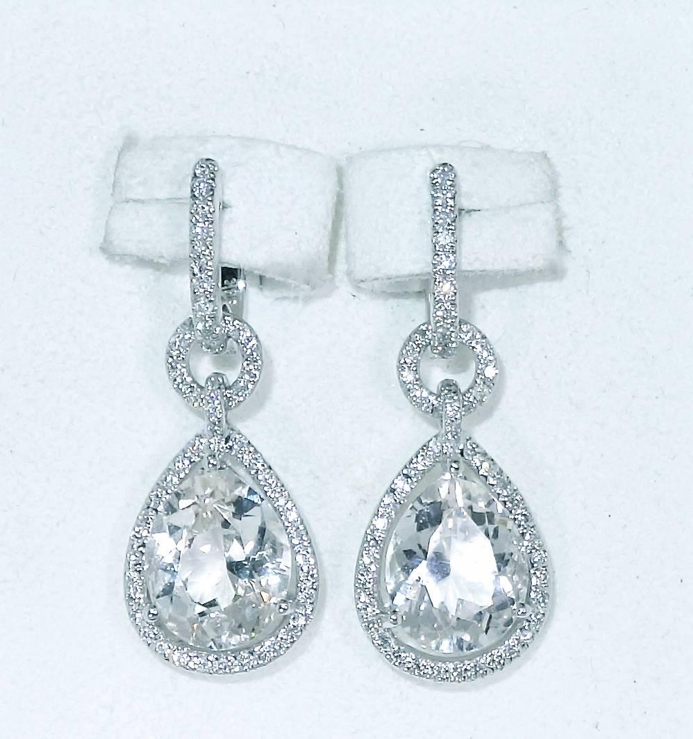 Modern White Quartz Diamond Earrings