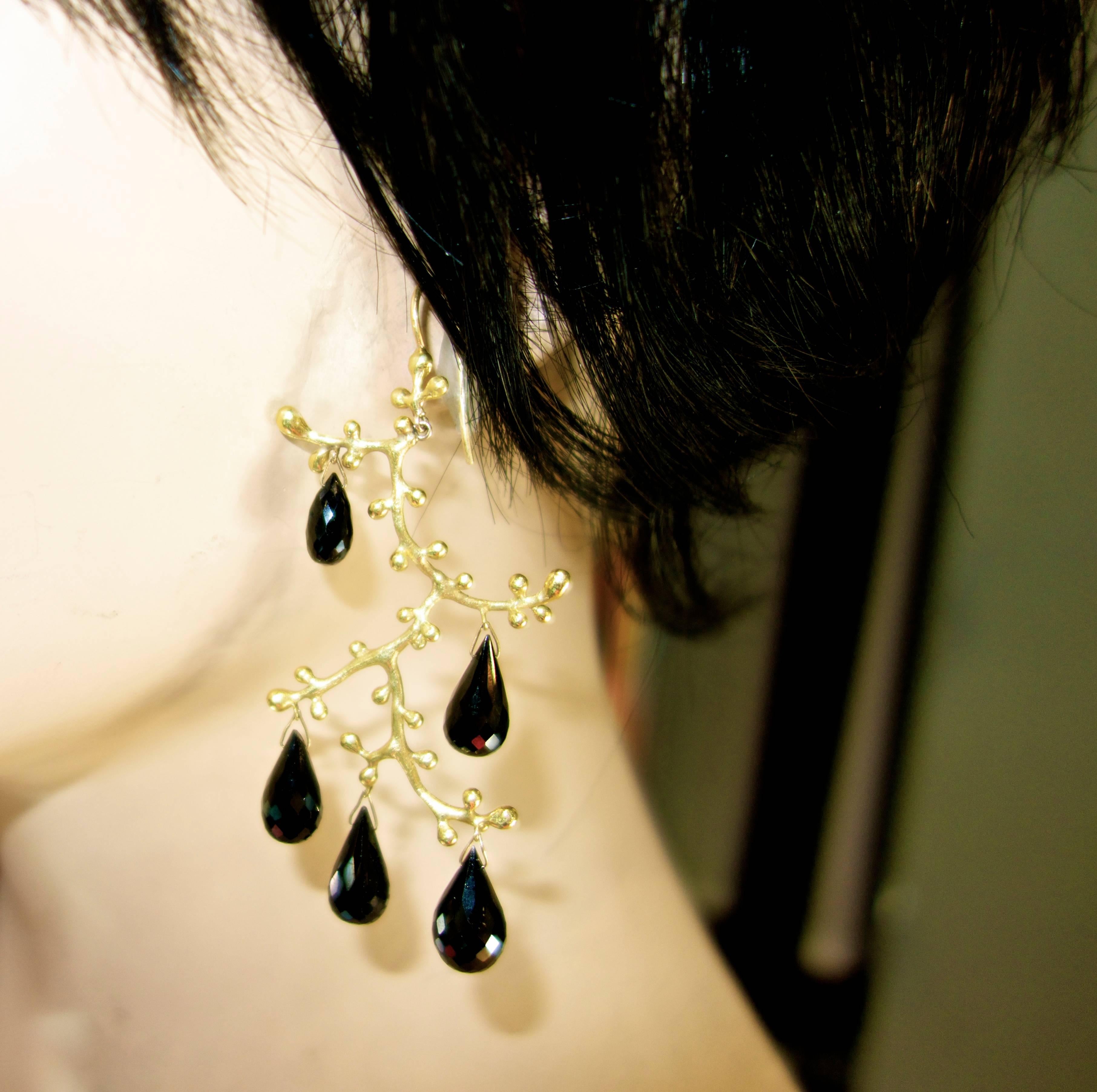 Contemporary 18 Karat and Onyx Briolette Earrings