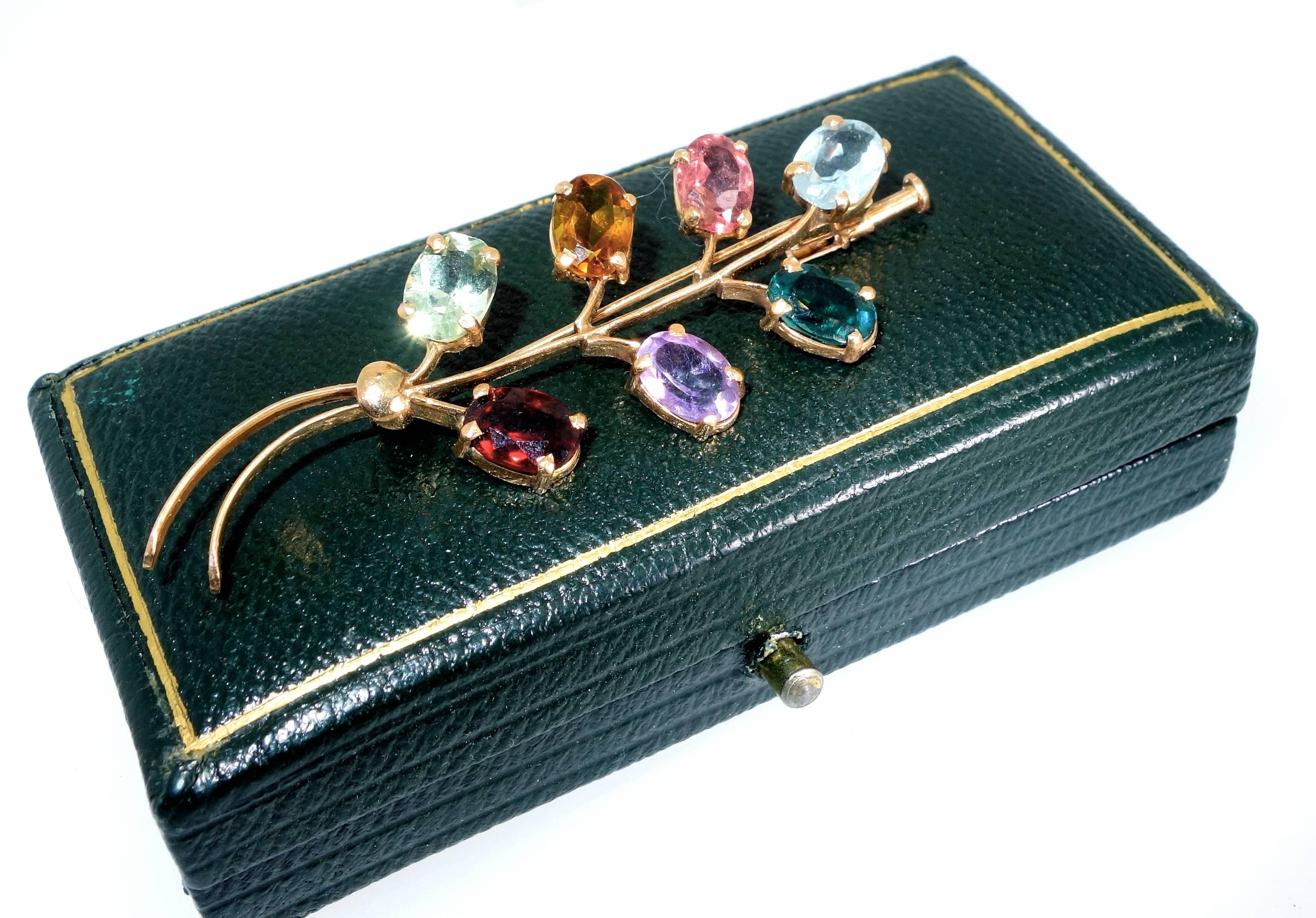 Antique Multi Gem and Gold Brooch, English, circa 1890 In Excellent Condition In Aspen, CO
