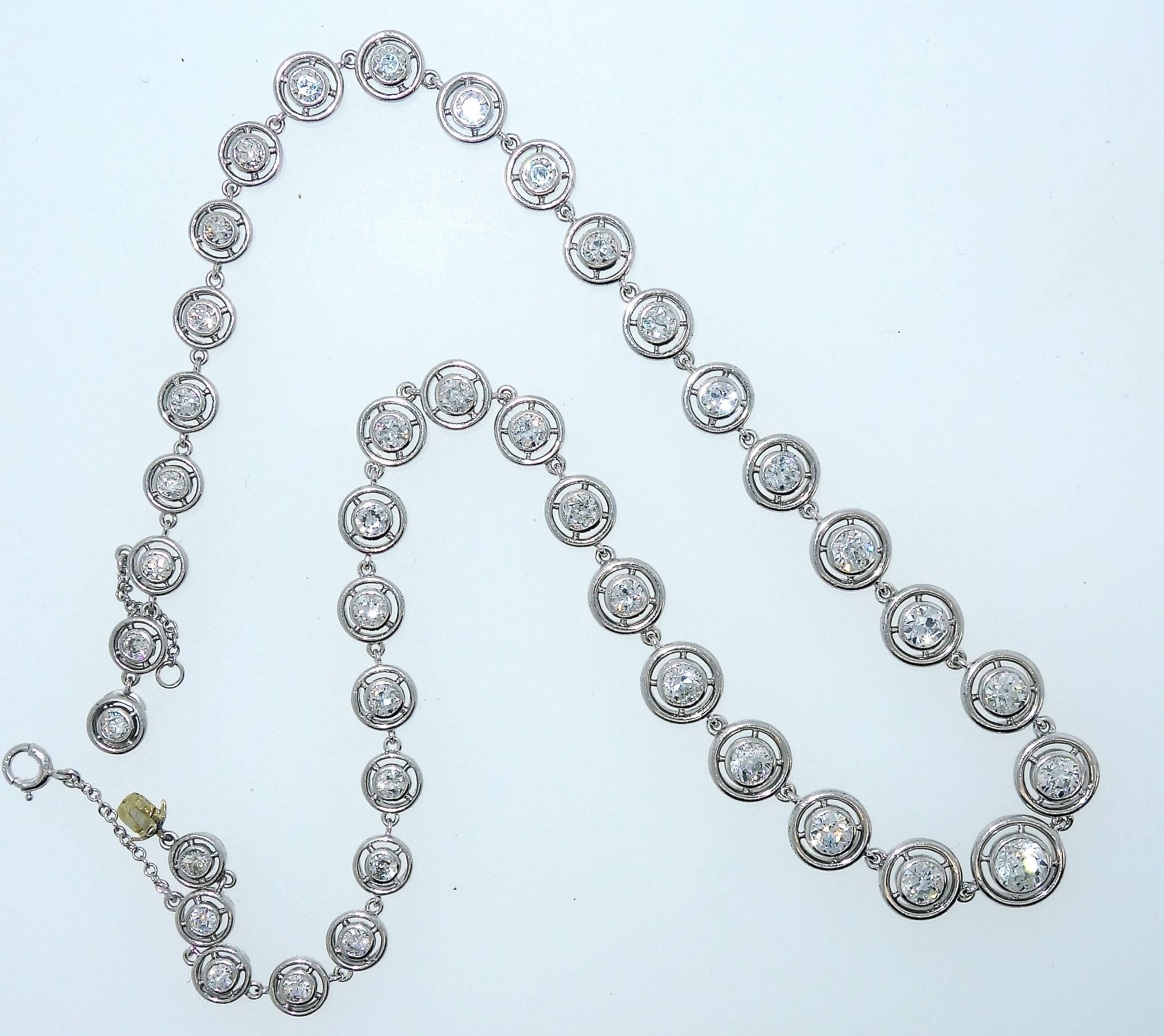 Platinum and Diamond Riviere Necklace In Excellent Condition In Aspen, CO