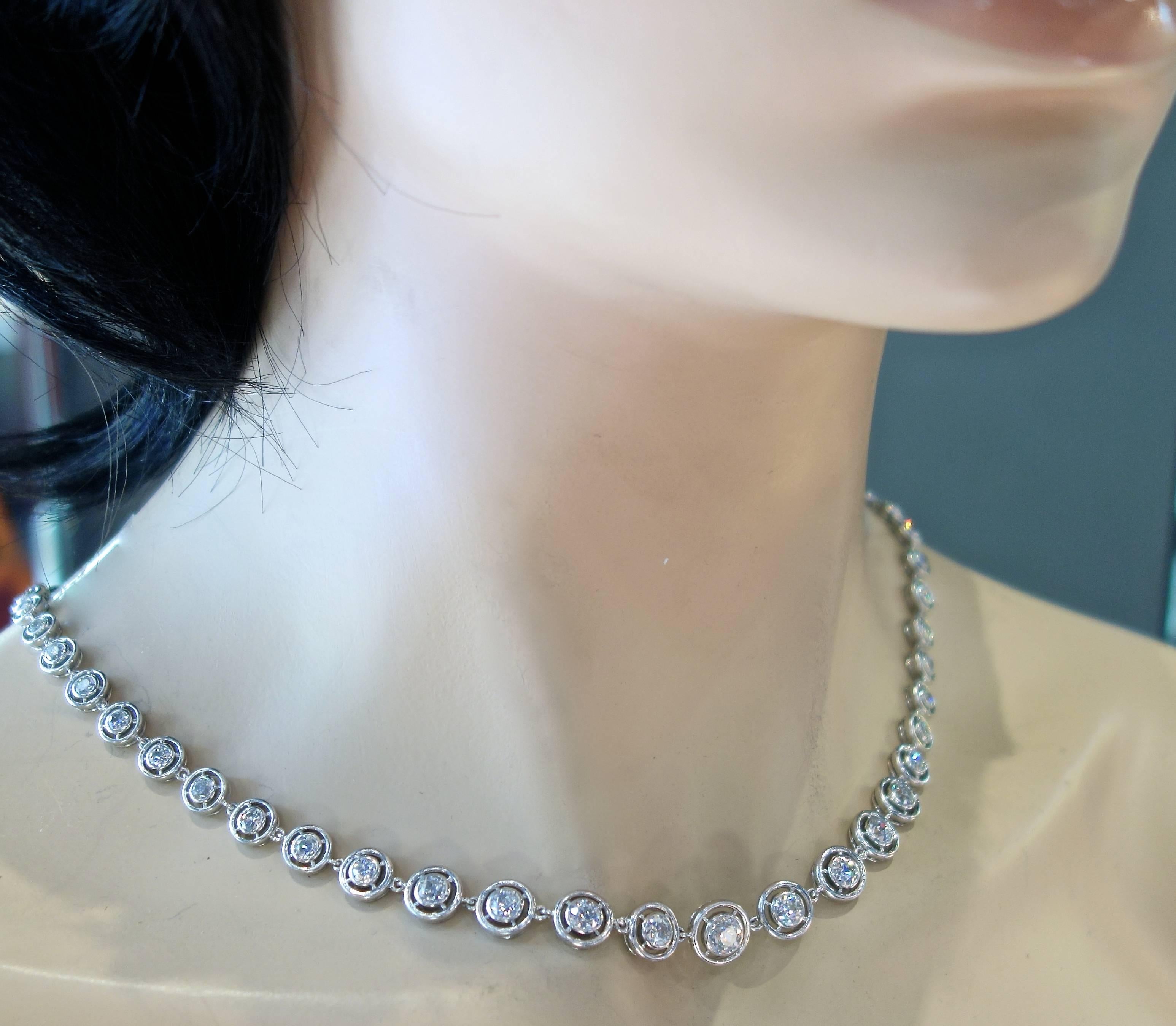 Art Deco Platinum and Diamond Riviere Necklace