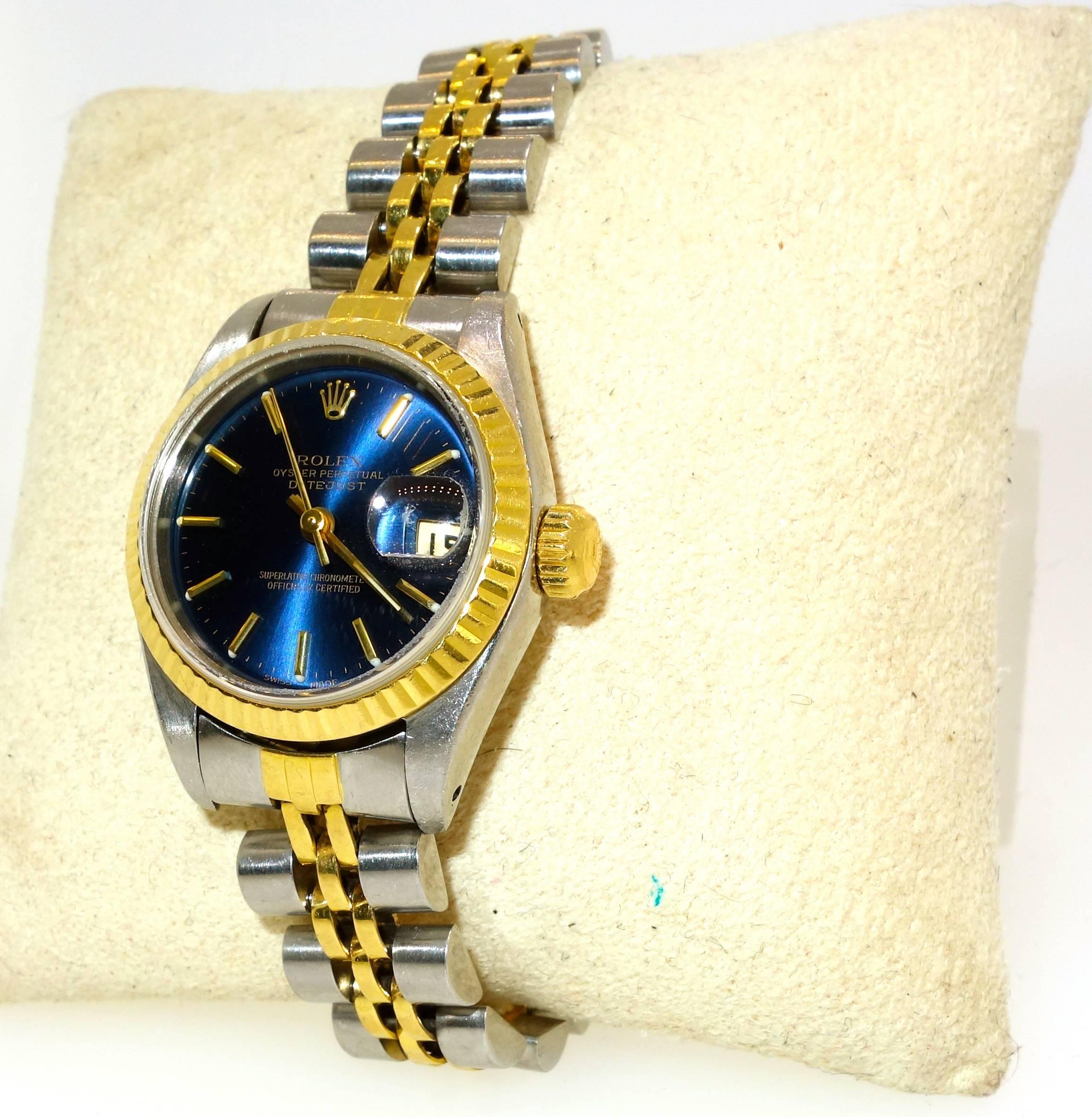 Rolex Ladies yellow gold stainless steel Oyster Perpetual DateJust Wristwatch In Excellent Condition In Aspen, CO