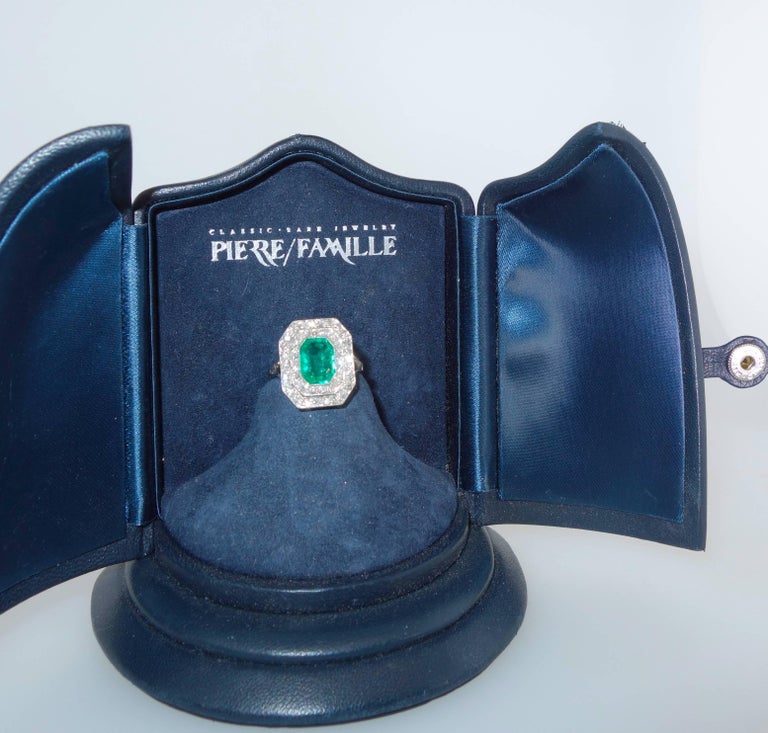 Antique Emerald and Diamond Platinum Ring at 1stdibs