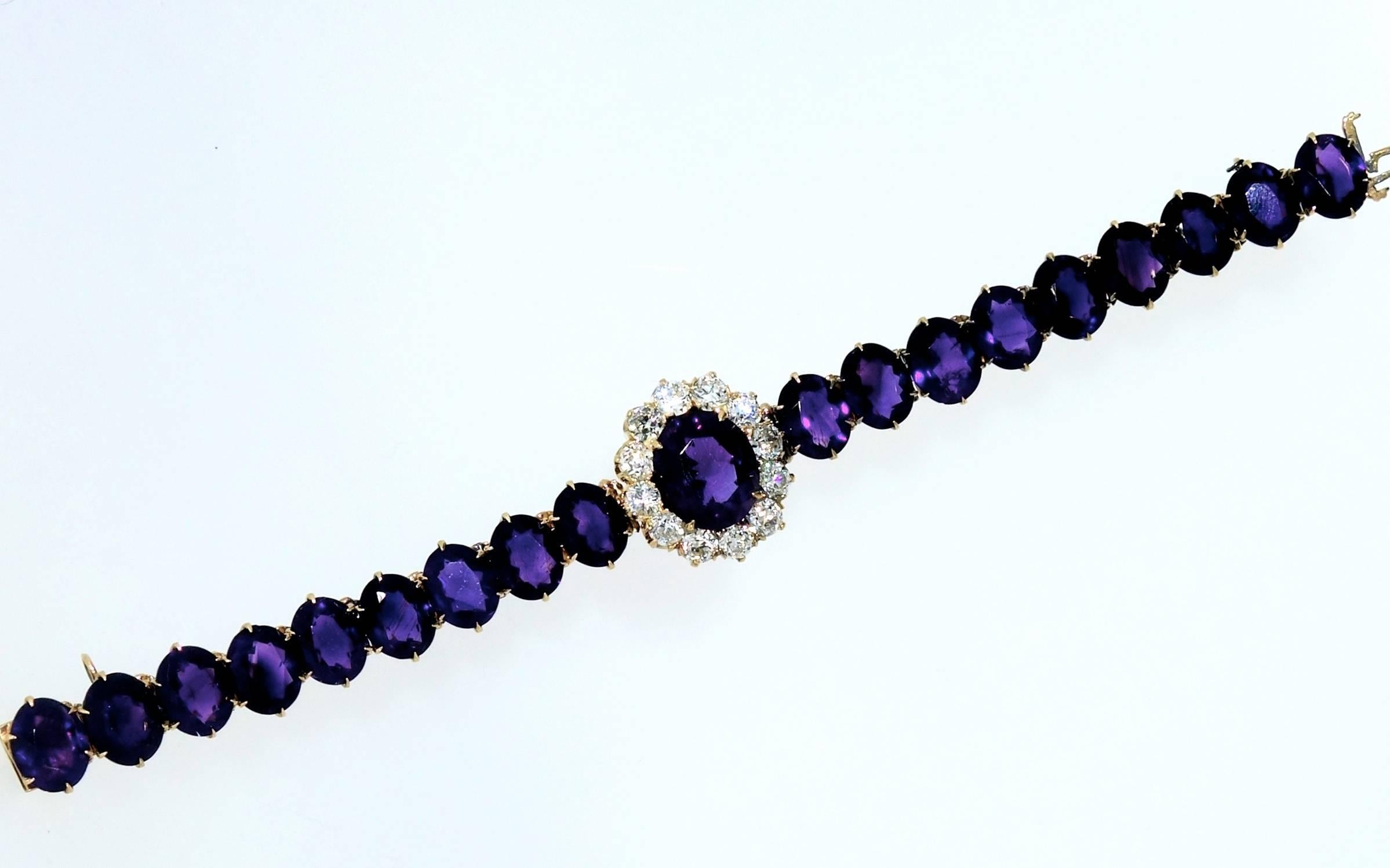 Women's or Men's Antique Diamond and Siberian Amethyst Bracelet