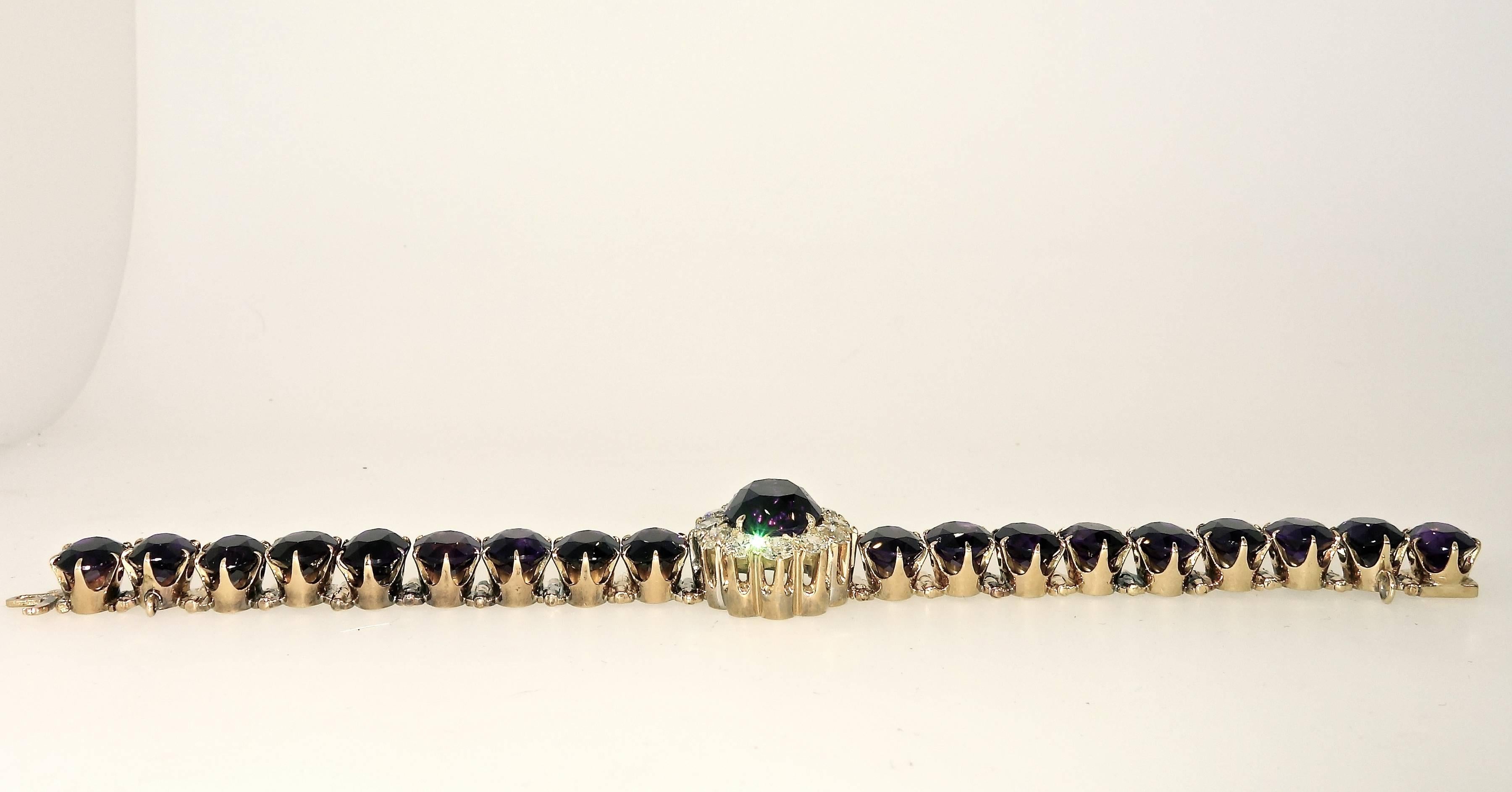 Antique Diamond and Siberian Amethyst Bracelet In Excellent Condition In Aspen, CO