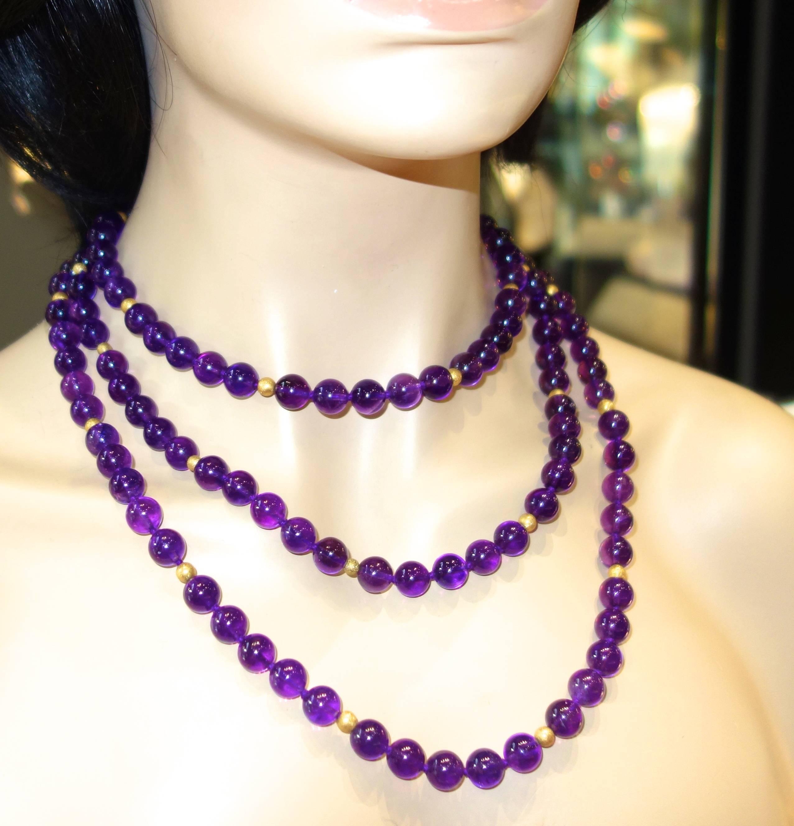 Amethyst and 18 Karat Gold Bead Long Necklace by Pierre/Famille In New Condition In Aspen, CO