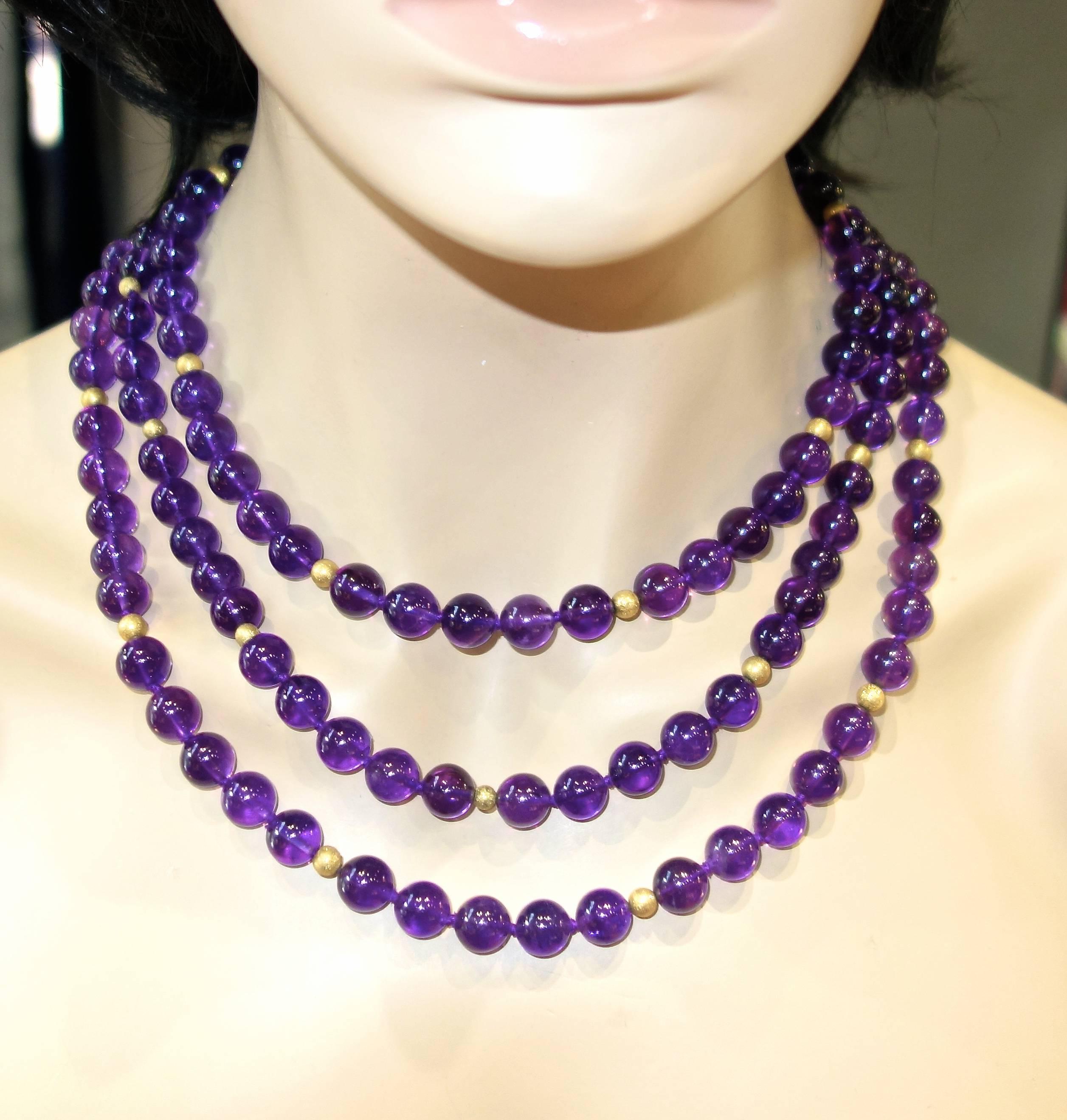 Women's or Men's Amethyst and 18 Karat Gold Bead Long Necklace by Pierre/Famille