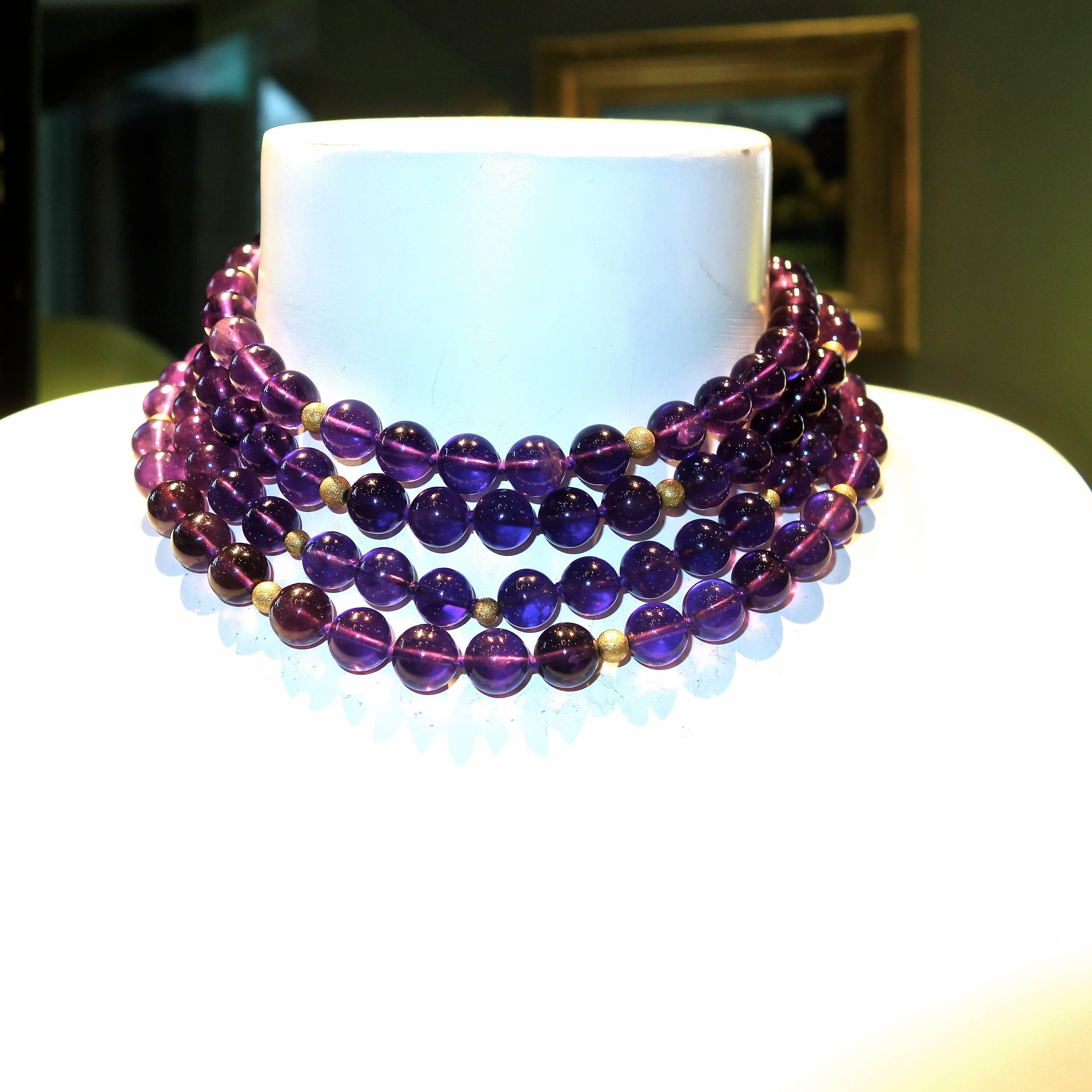 Contemporary Amethyst and 18 Karat Gold Bead Long Necklace by Pierre/Famille