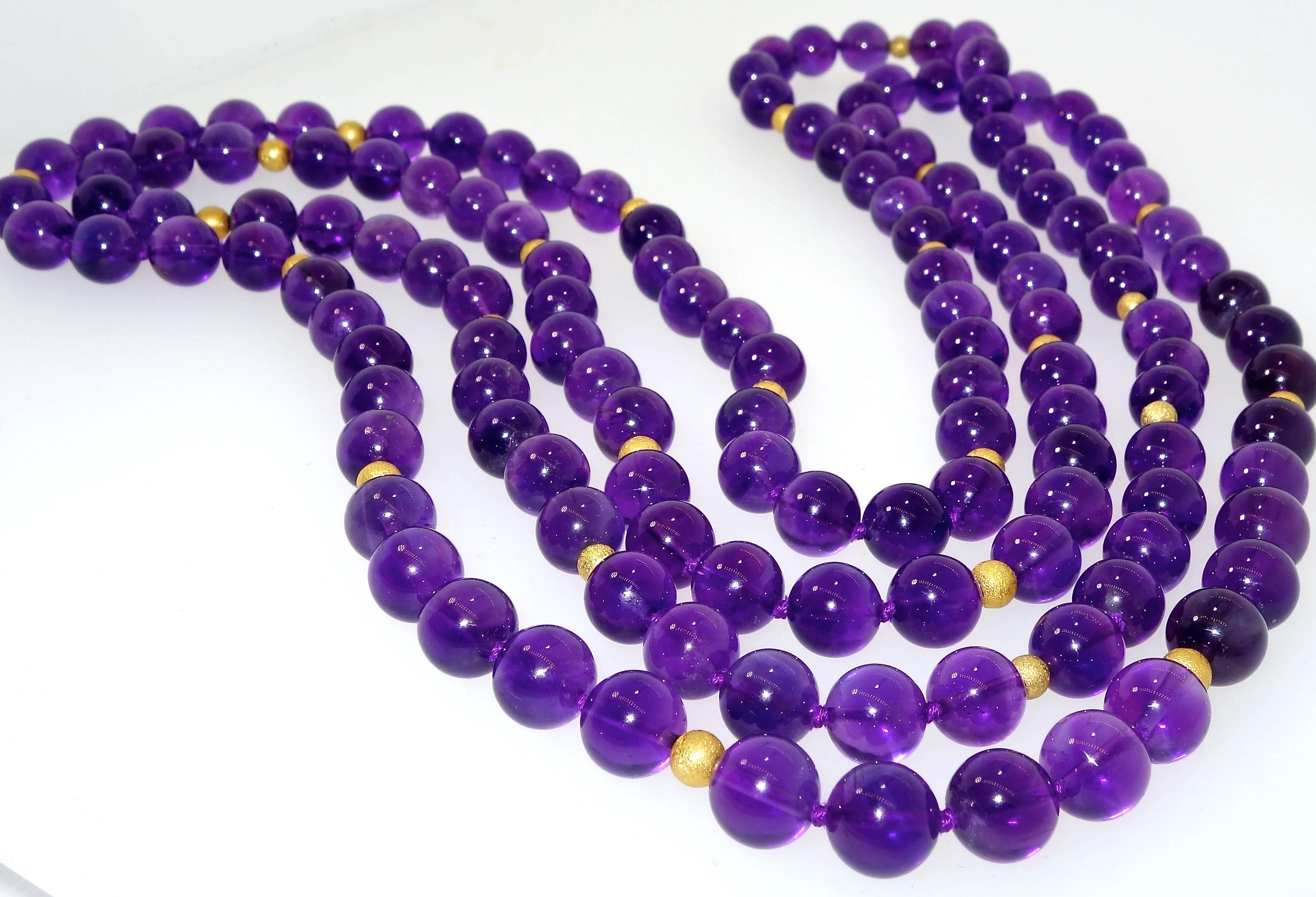 Amethyst and 18 Karat Gold Bead Long Necklace by Pierre/Famille 2