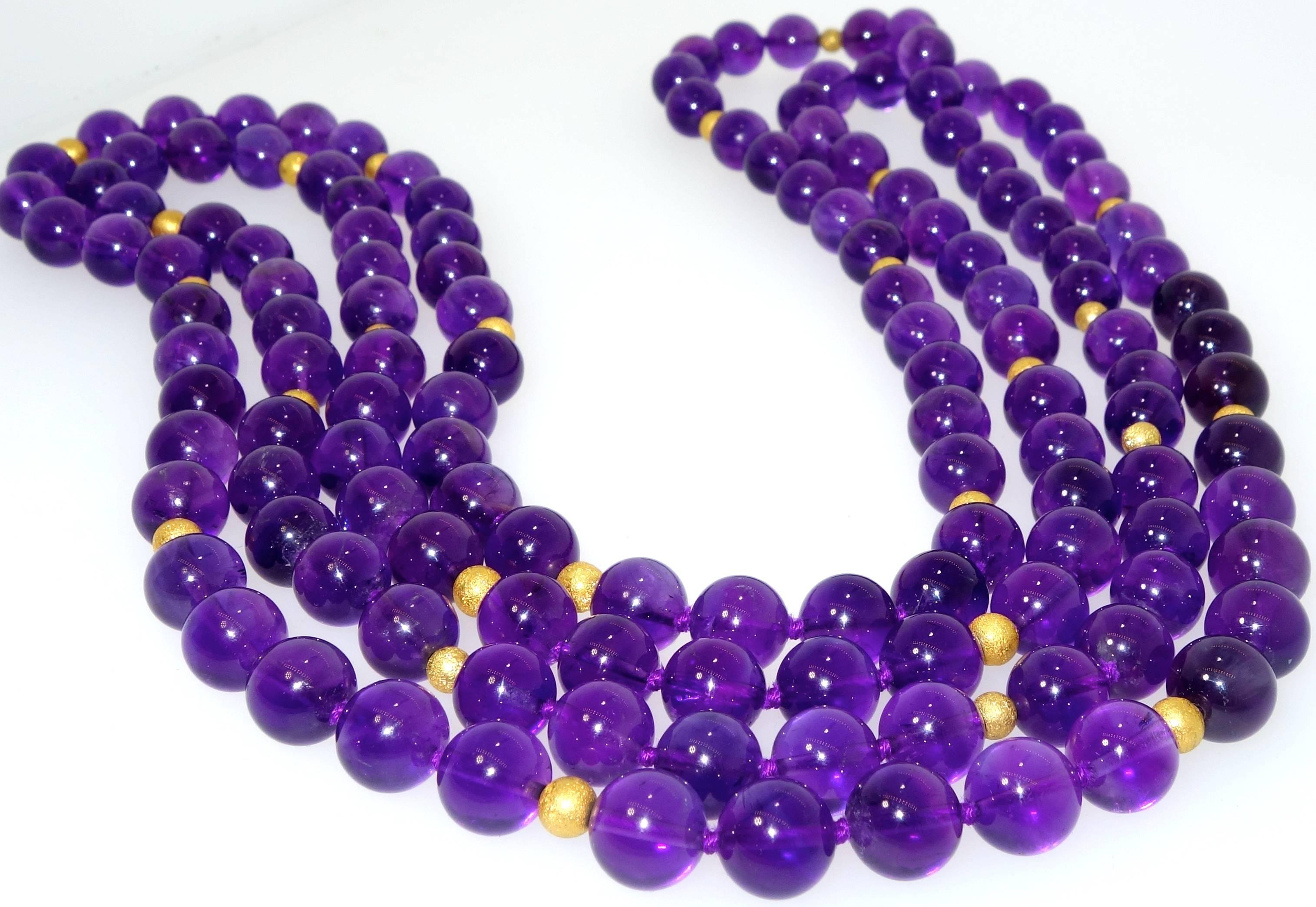 Amethyst and 18 Karat Gold Bead Long Necklace by Pierre/Famille 1