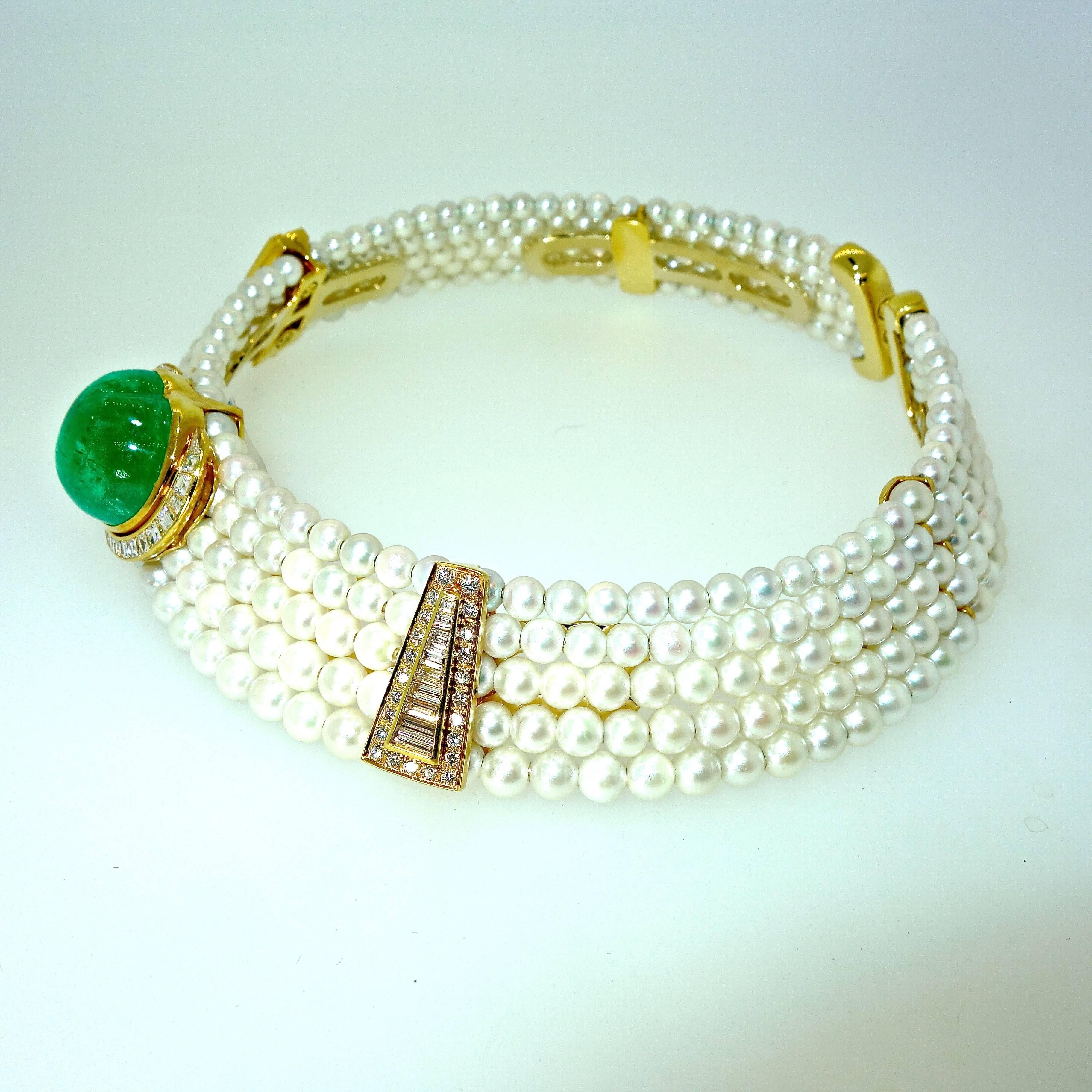 Important Heart Shaped Emerald, Diamond and Pearl Choker Necklace In Excellent Condition In Aspen, CO