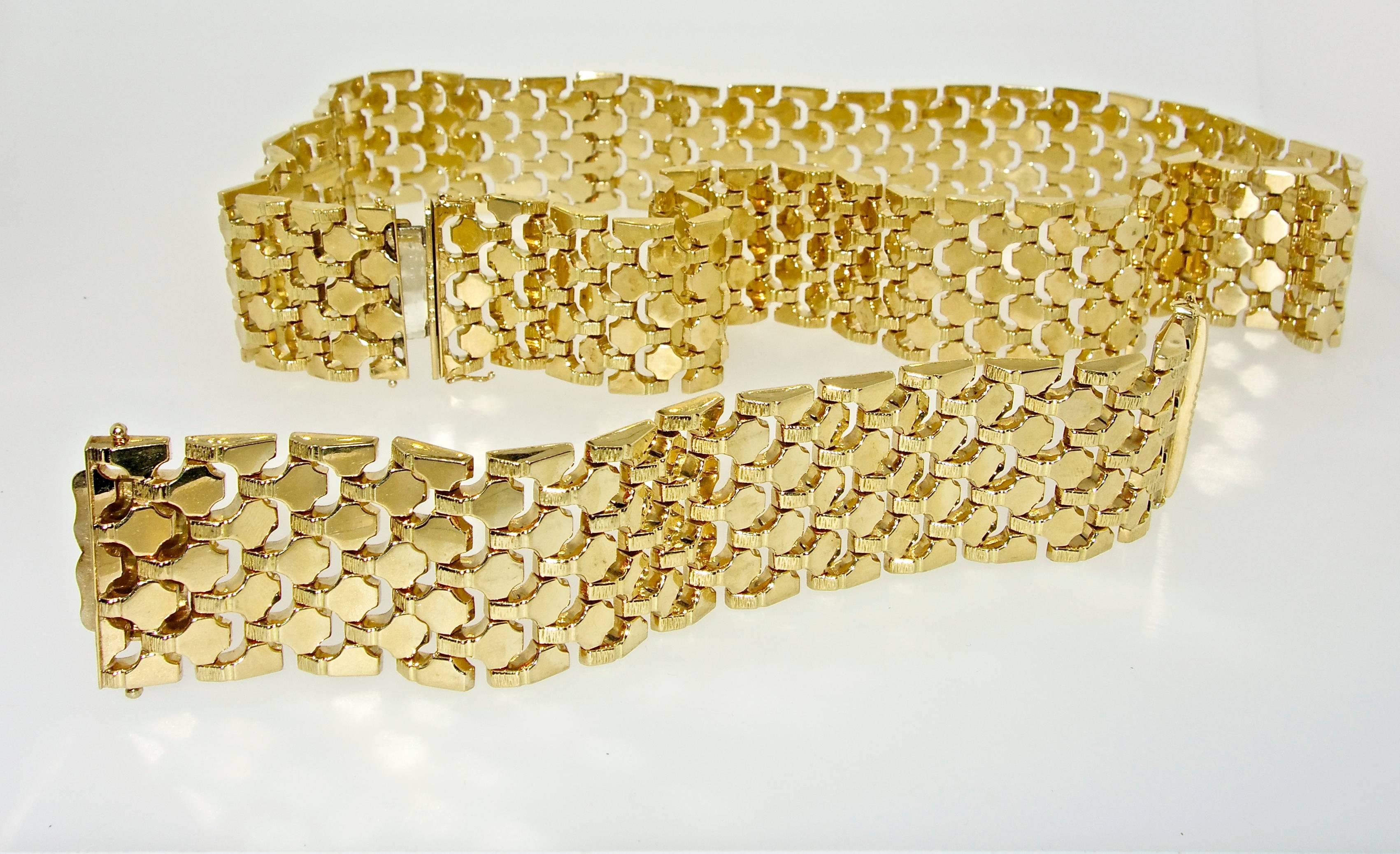 Wide Flexible Gold Bracelet and Matching Gold Belt, circa 1965 In Excellent Condition In Aspen, CO