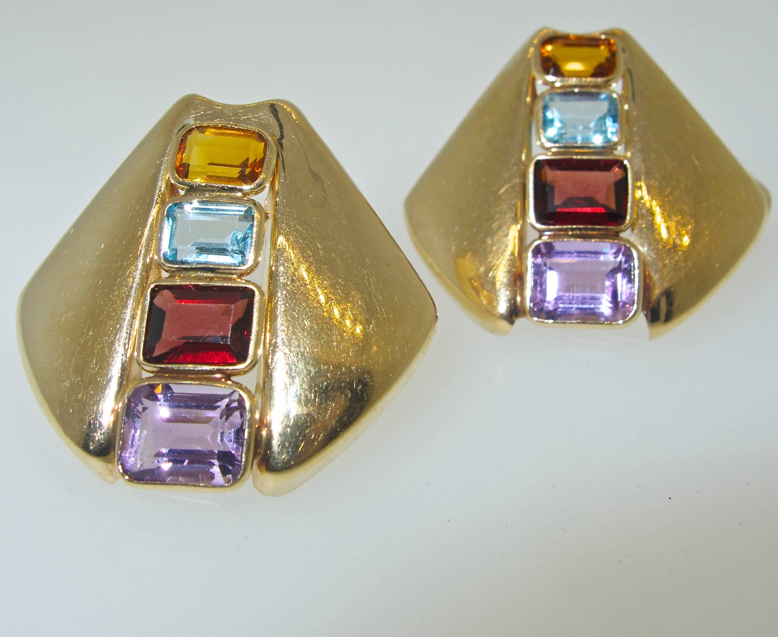 Modern Multi Stone Gold Earrings