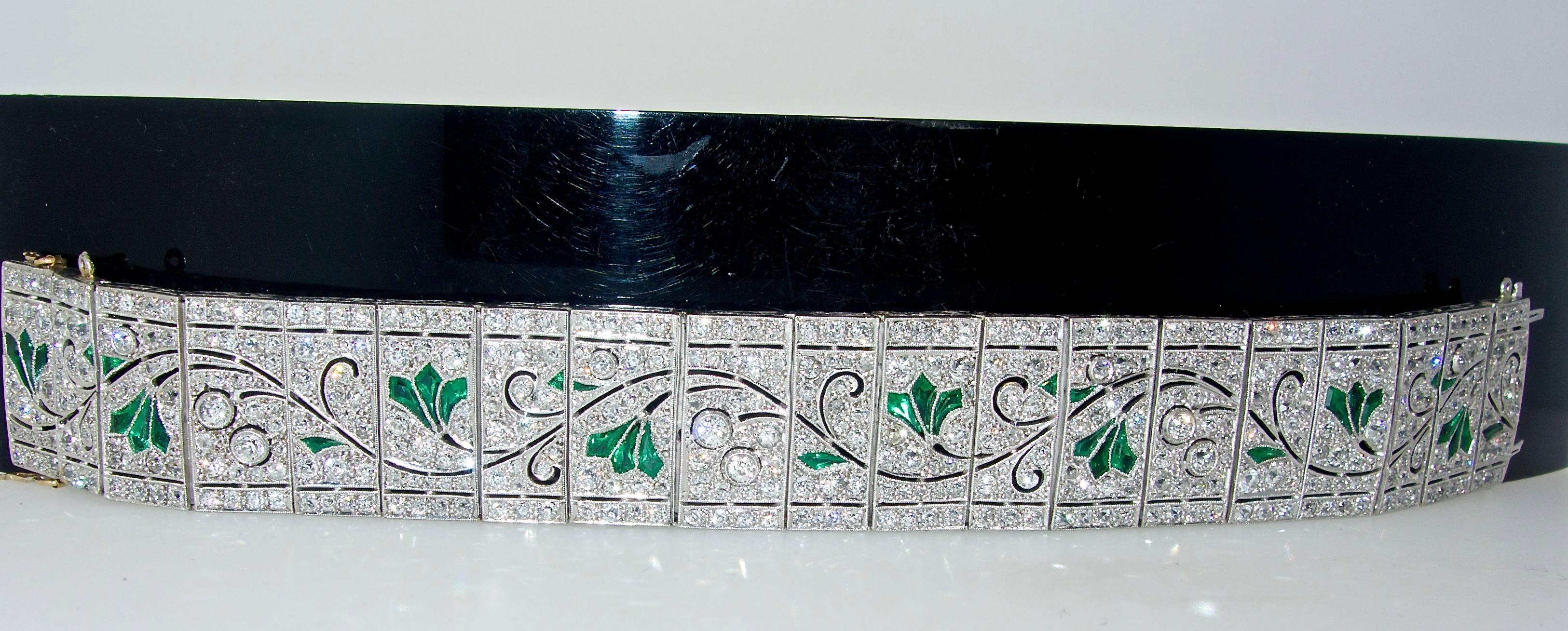 Art Deco Diamond and Emerald Bracelet, circa 1930 1