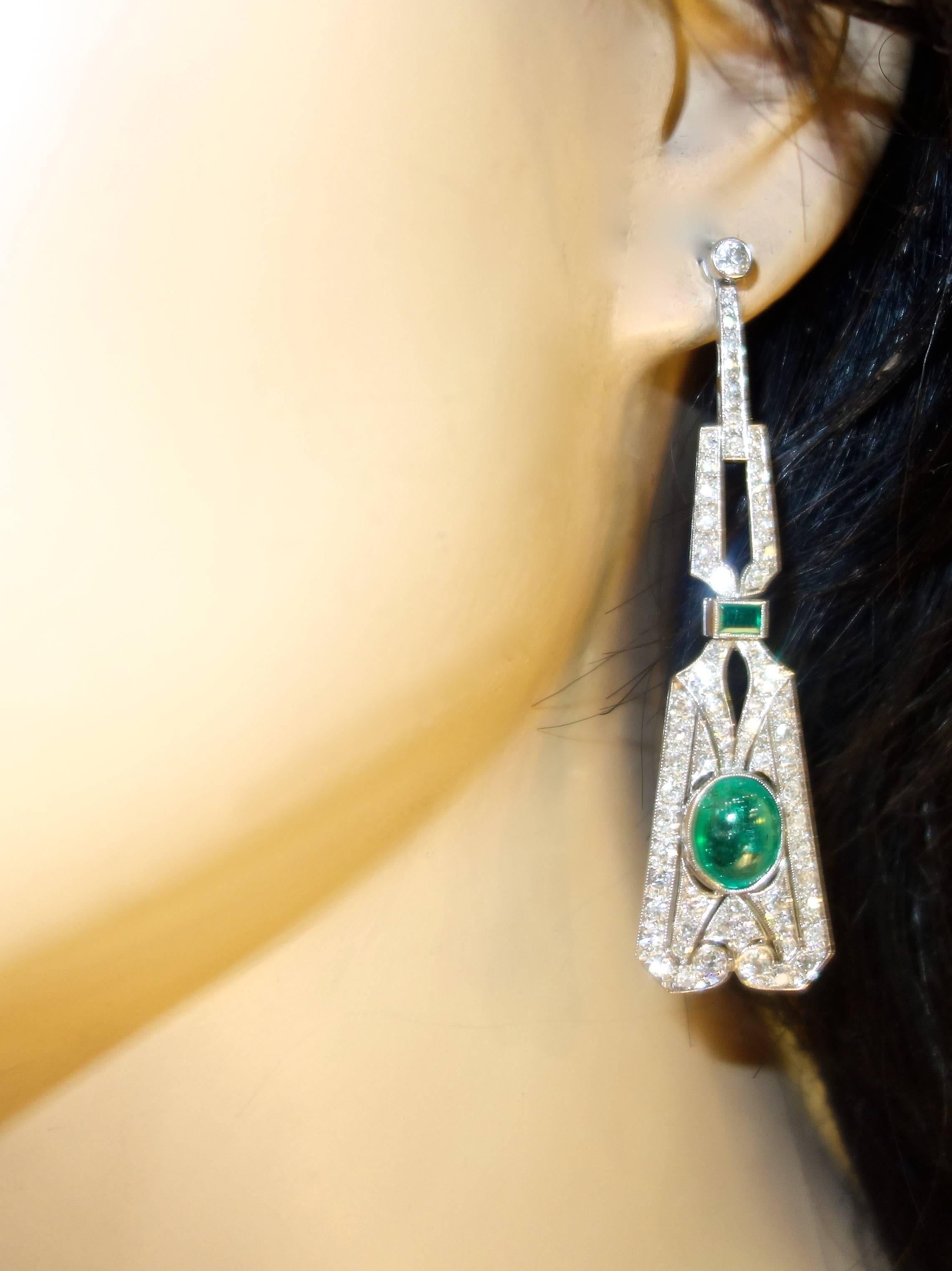 Art Deco Emerald and Diamond Earrings, circa 1925 1