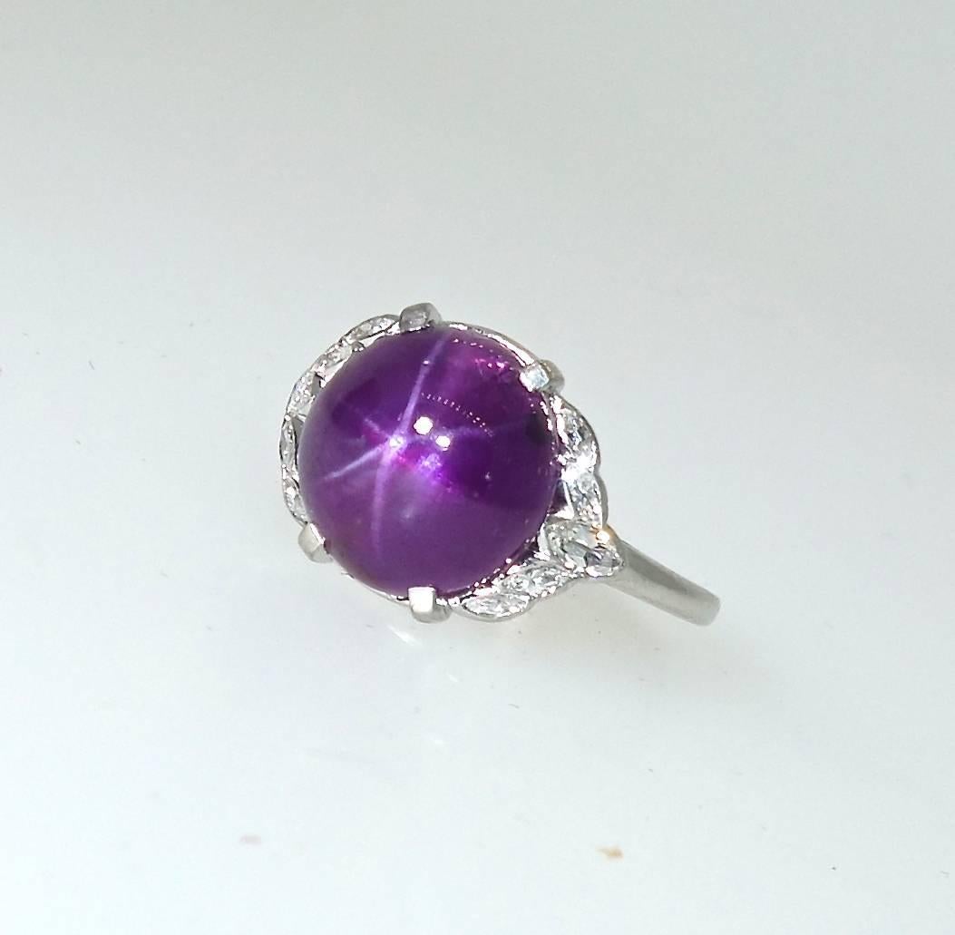 Women's or Men's Natural Unheated Purplish Red Star Sapphire and Diamond Ring by Birks