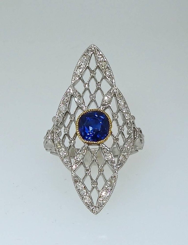 Edwardian Diamond and Sapphire Ring For Sale at 1stDibs