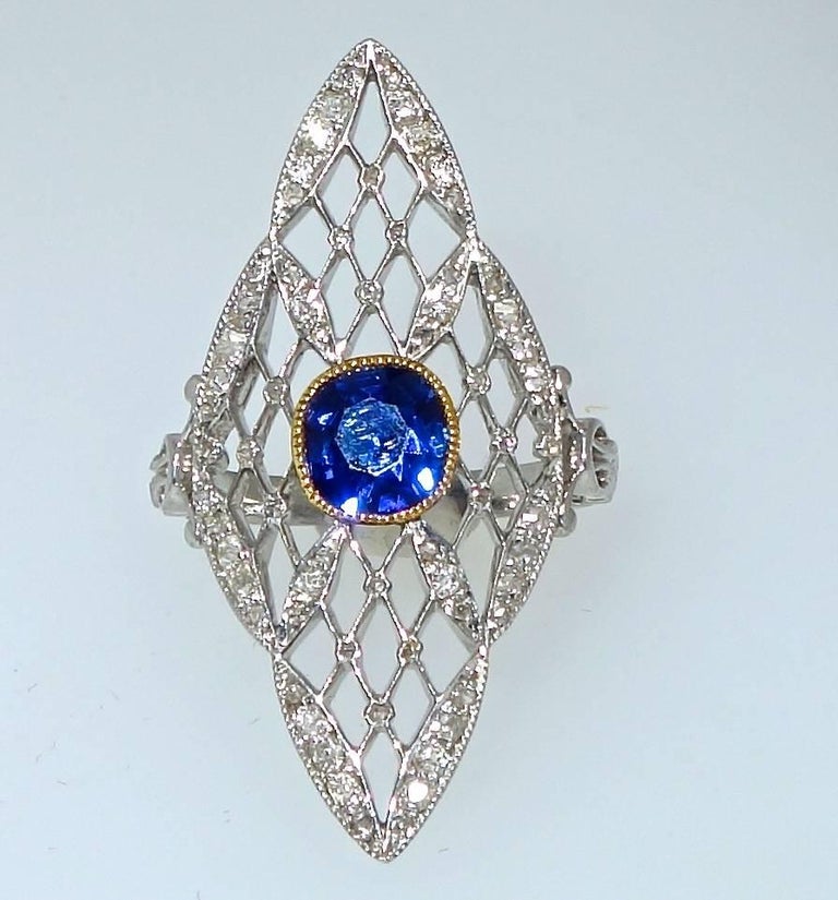 Edwardian Diamond and Sapphire Ring For Sale at 1stDibs