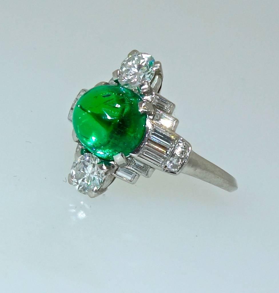 Women's or Men's Art Deco Emerald and Diamond Ring, circa 1930