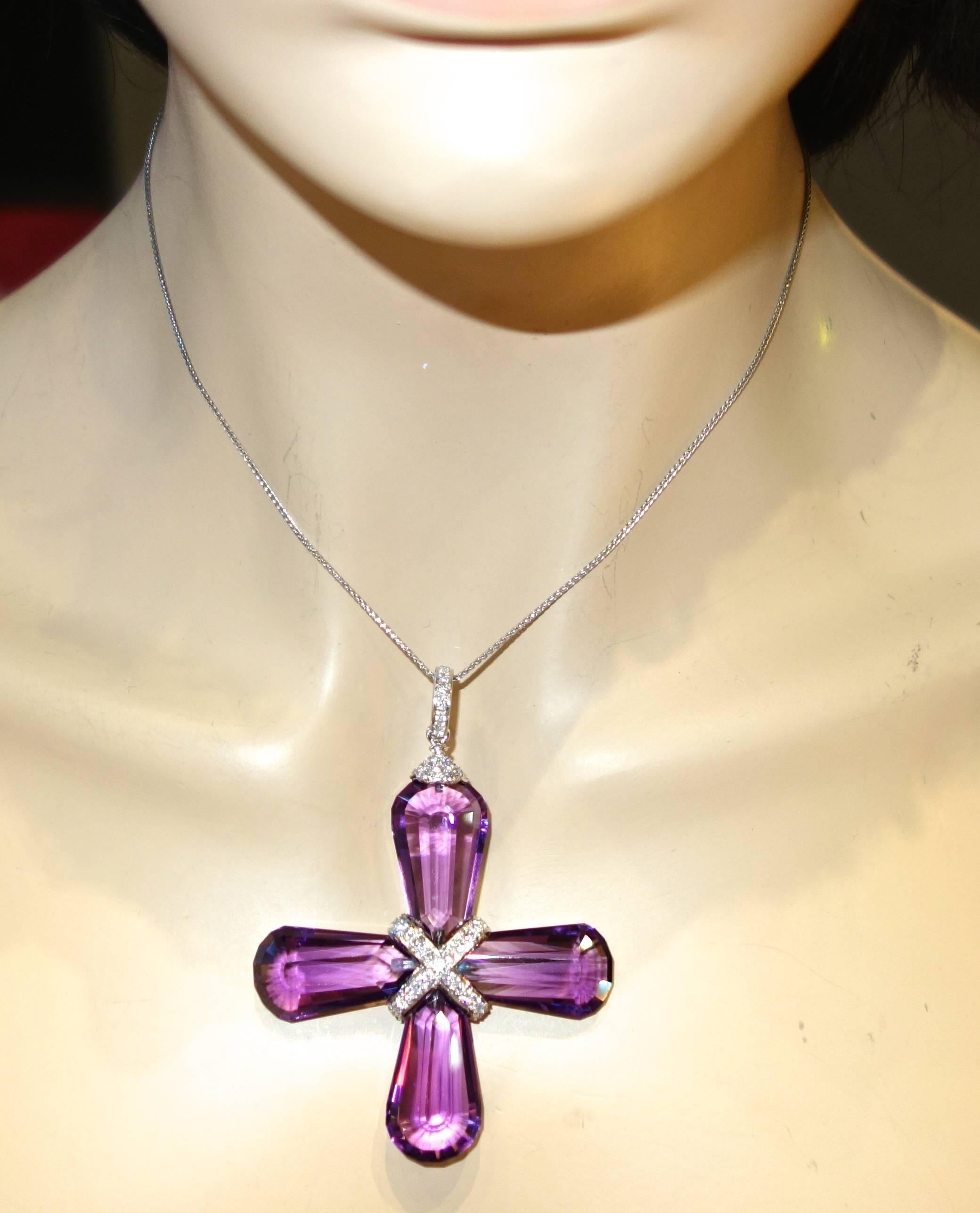 Women's or Men's Amethyst, Diamond and Pink Sapphire Necklace