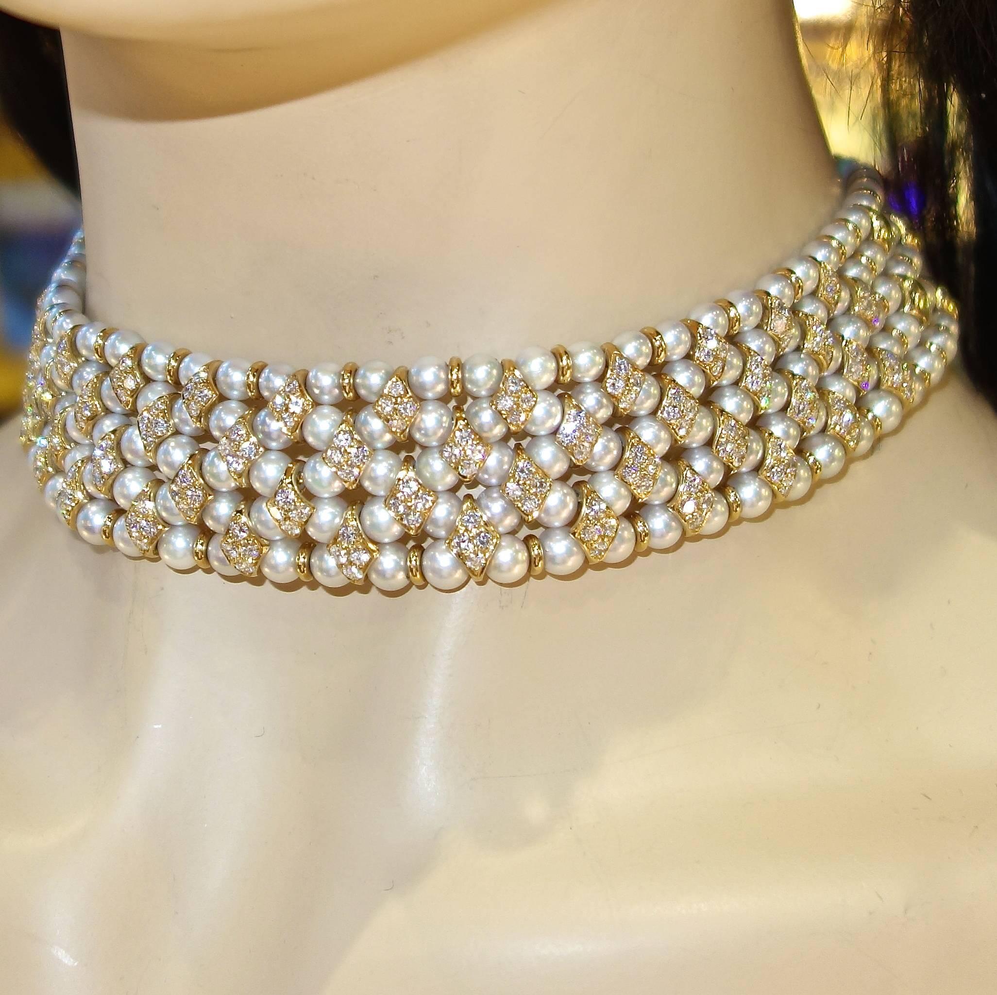 Contemporary Diamond and Pearl Necklace