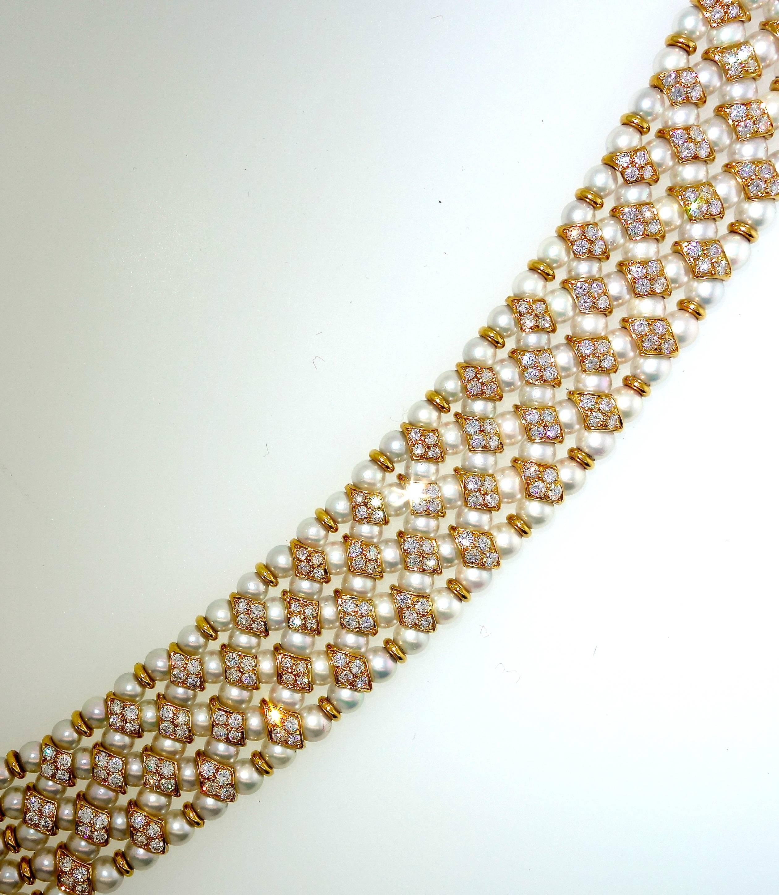 Diamond and Pearl Necklace In Excellent Condition In Aspen, CO