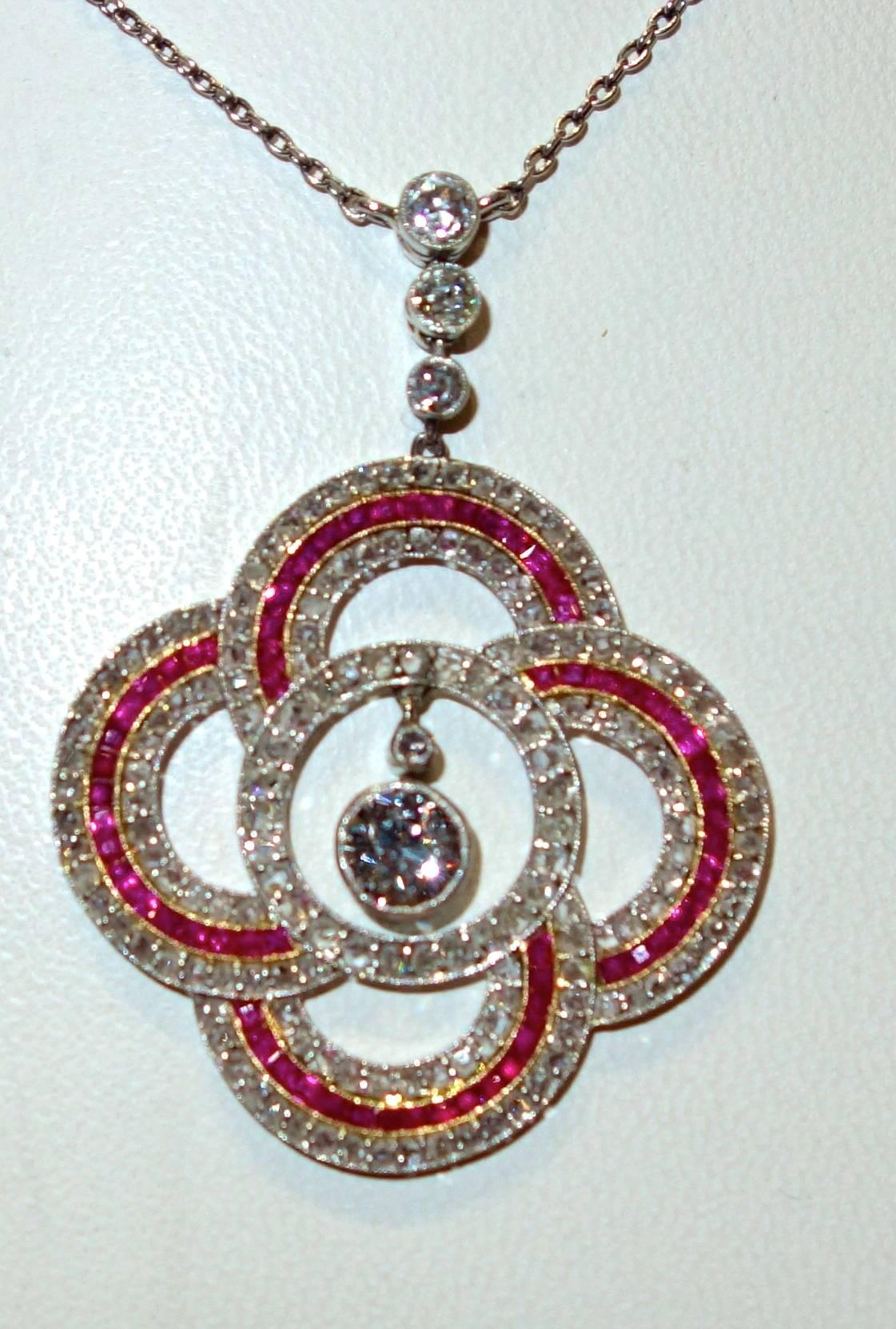 Art Deco Ruby and Diamond Pendant In Excellent Condition In Aspen, CO