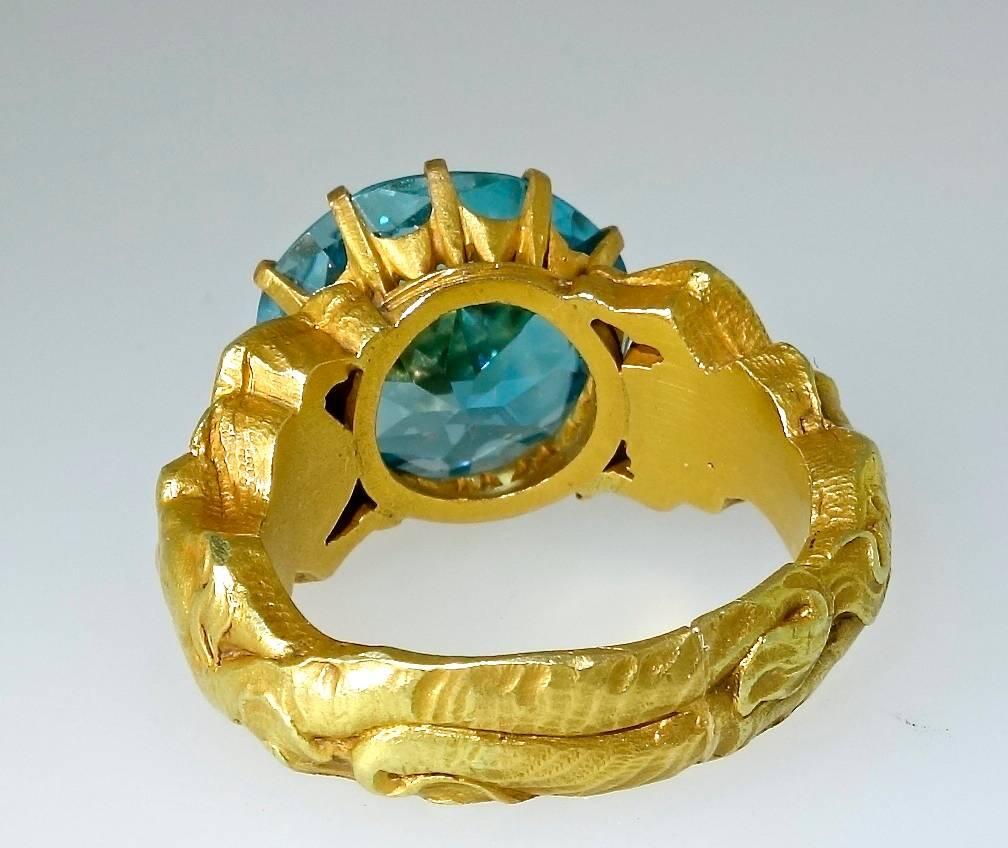 Highly Sculpted Art Nouveau Mermaid Ring centering a Very Fne Zircon In Excellent Condition In Aspen, CO