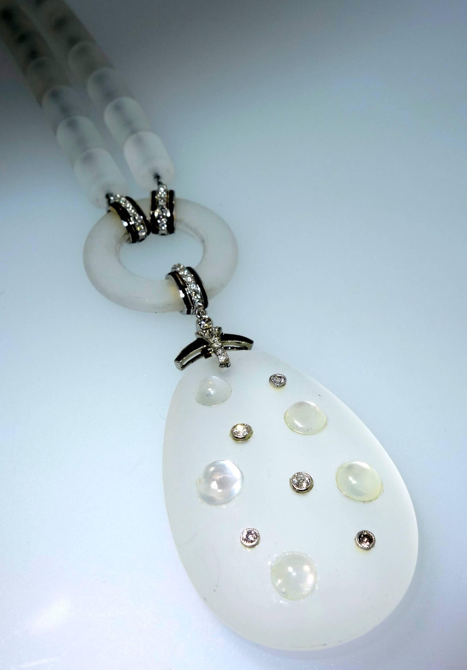 Art Deco Diamond, Rock Crystal,  Onyx, and Moonstone Necklace. 1