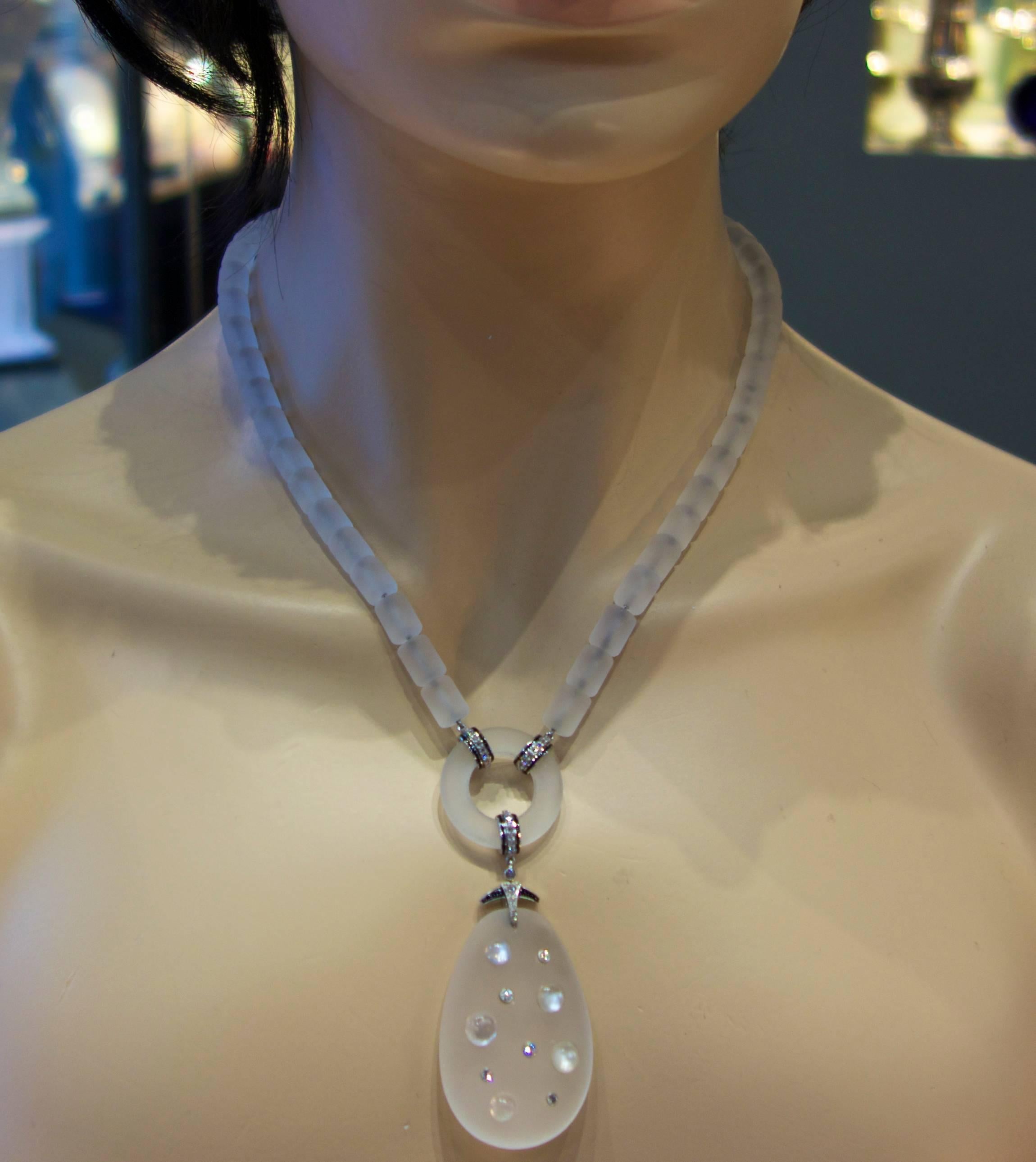 Art Deco Diamond, Rock Crystal,  Onyx, and Moonstone Necklace. 3