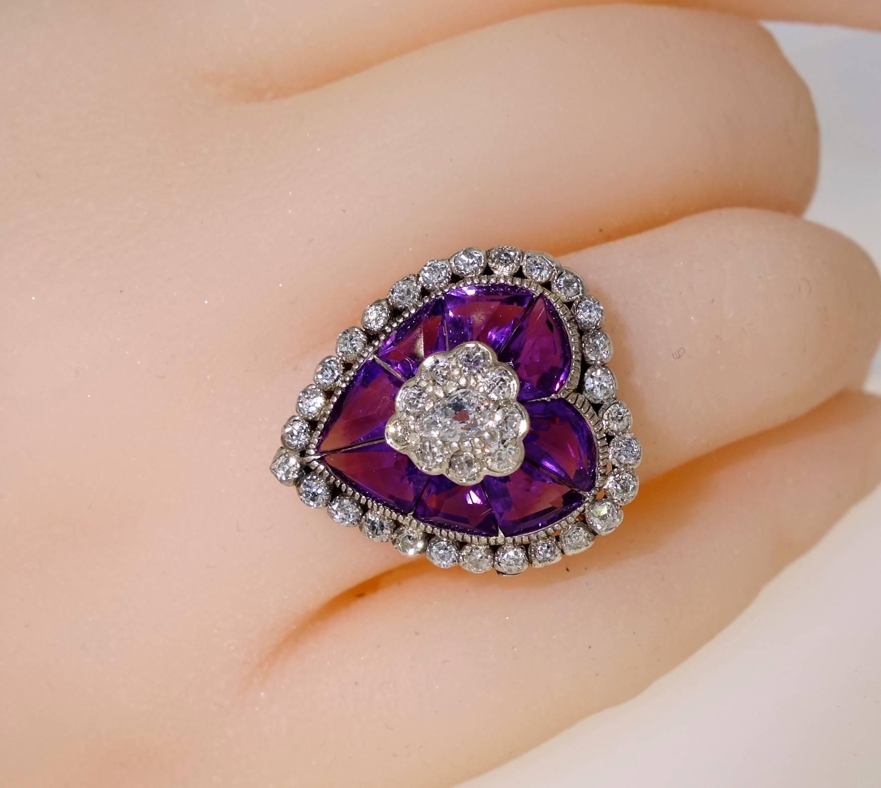 Antique Ring with Fancy Cut Amethysts and Diamonds  In Excellent Condition In Aspen, CO