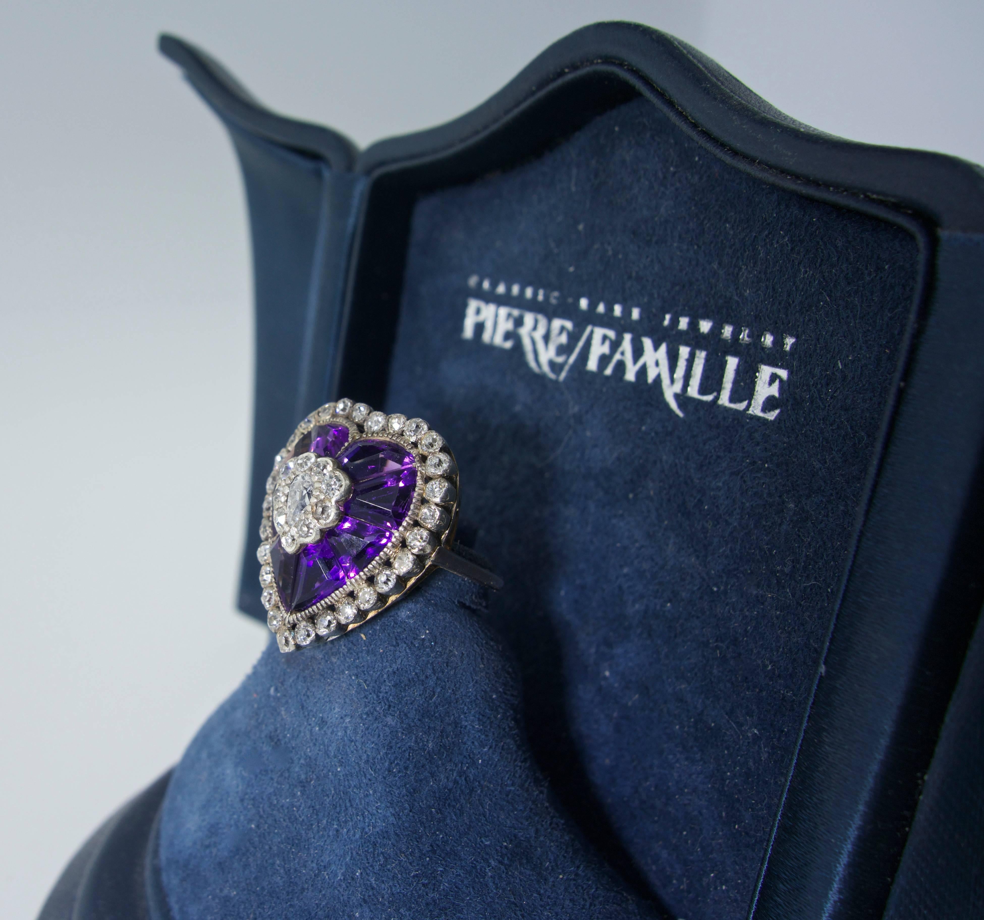 Antique Ring with Fancy Cut Amethysts and Diamonds  1