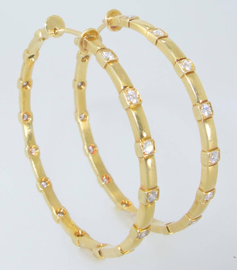 18 Karat And Diamond Large Hoop Earrings For At 1stdibs Contemporary 18 Karat And Diamond Large Hoop Earrings For