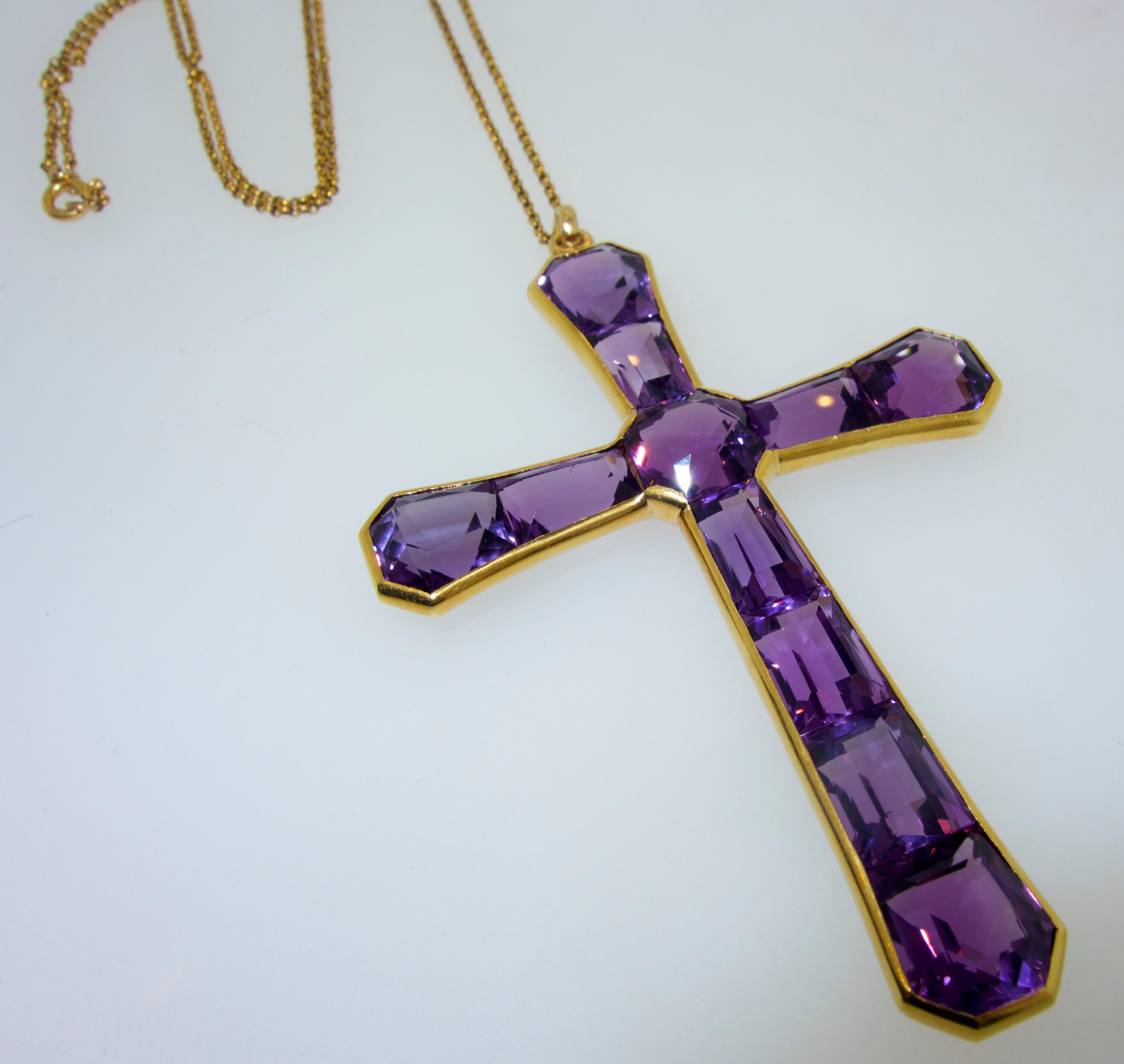 Victorian Large Antique Cross of Fine Fancy Cut Amethysts, circa 1890