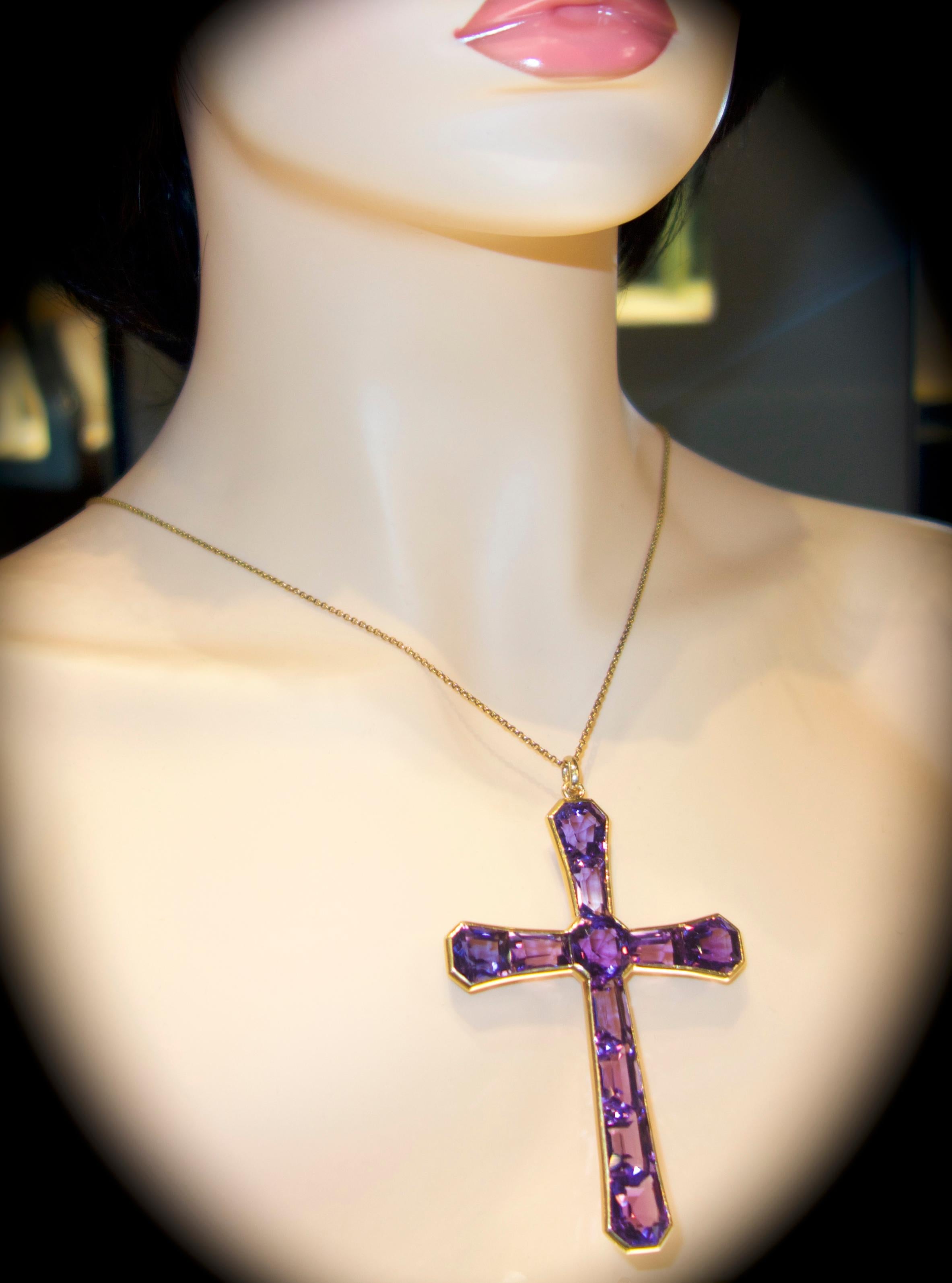 Large Antique Cross of Fine Fancy Cut Amethysts, circa 1890 1