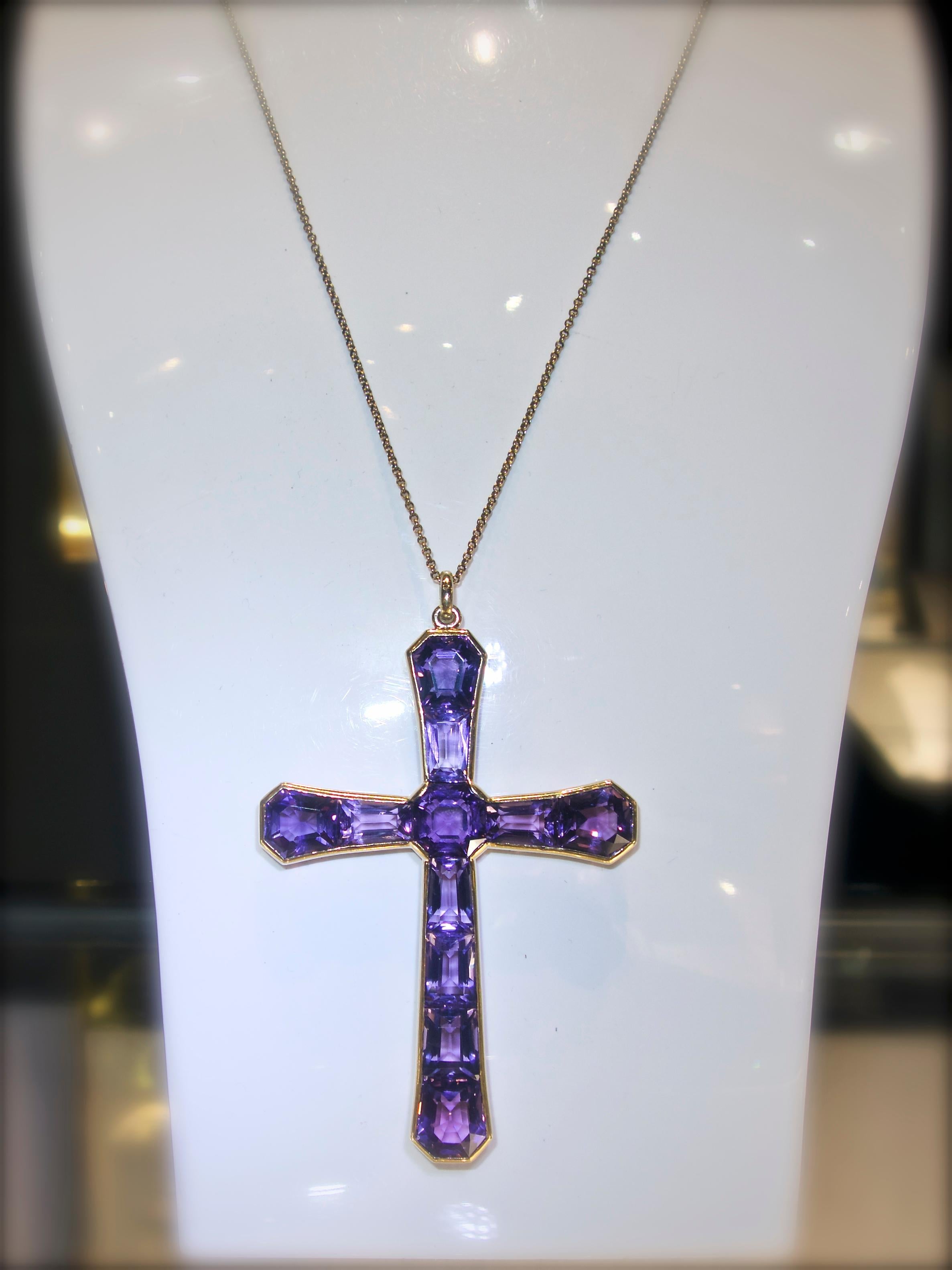 Large Antique Cross of Fine Fancy Cut Amethysts, circa 1890 2