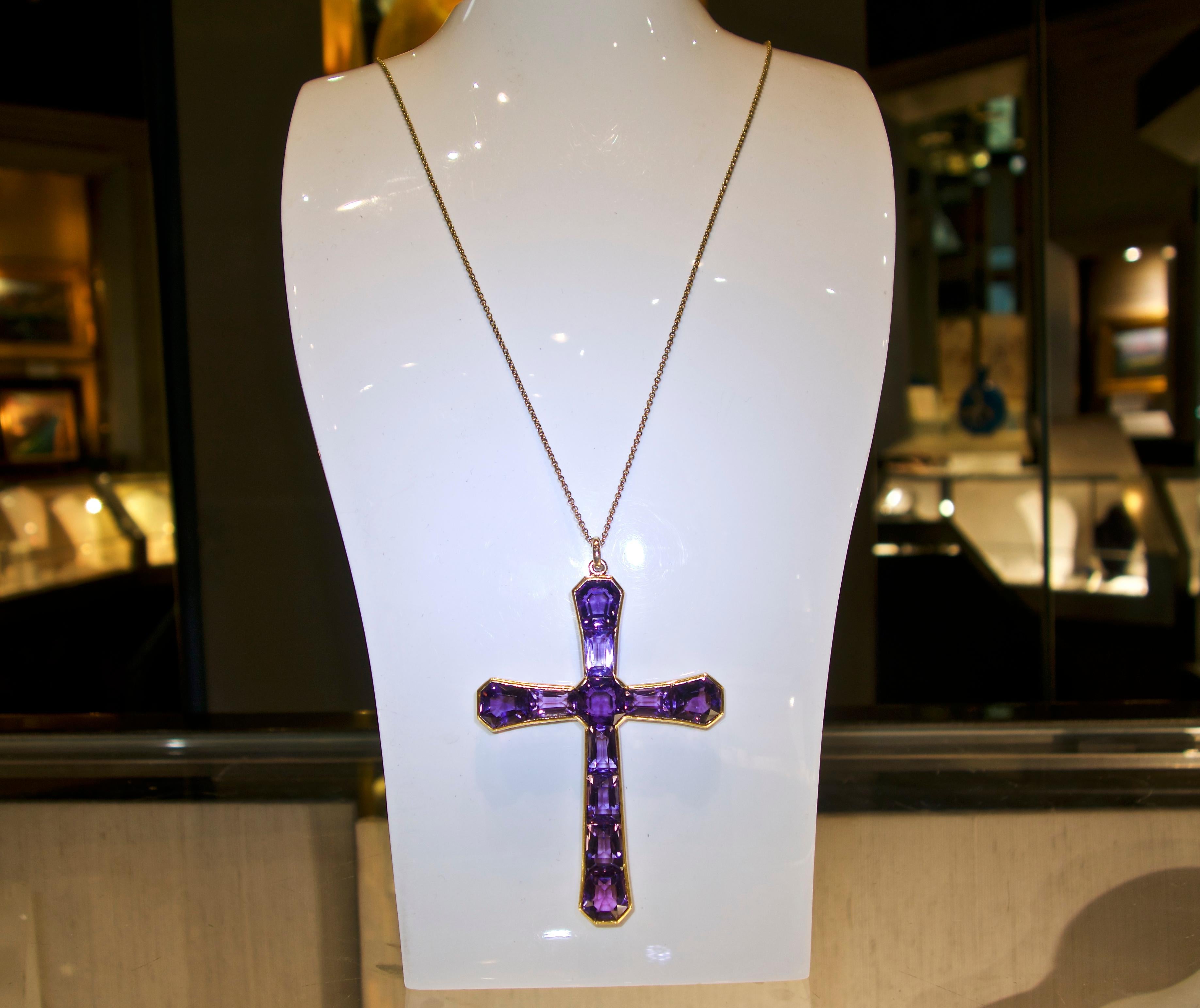 Large Antique Cross of Fine Fancy Cut Amethysts, circa 1890 3