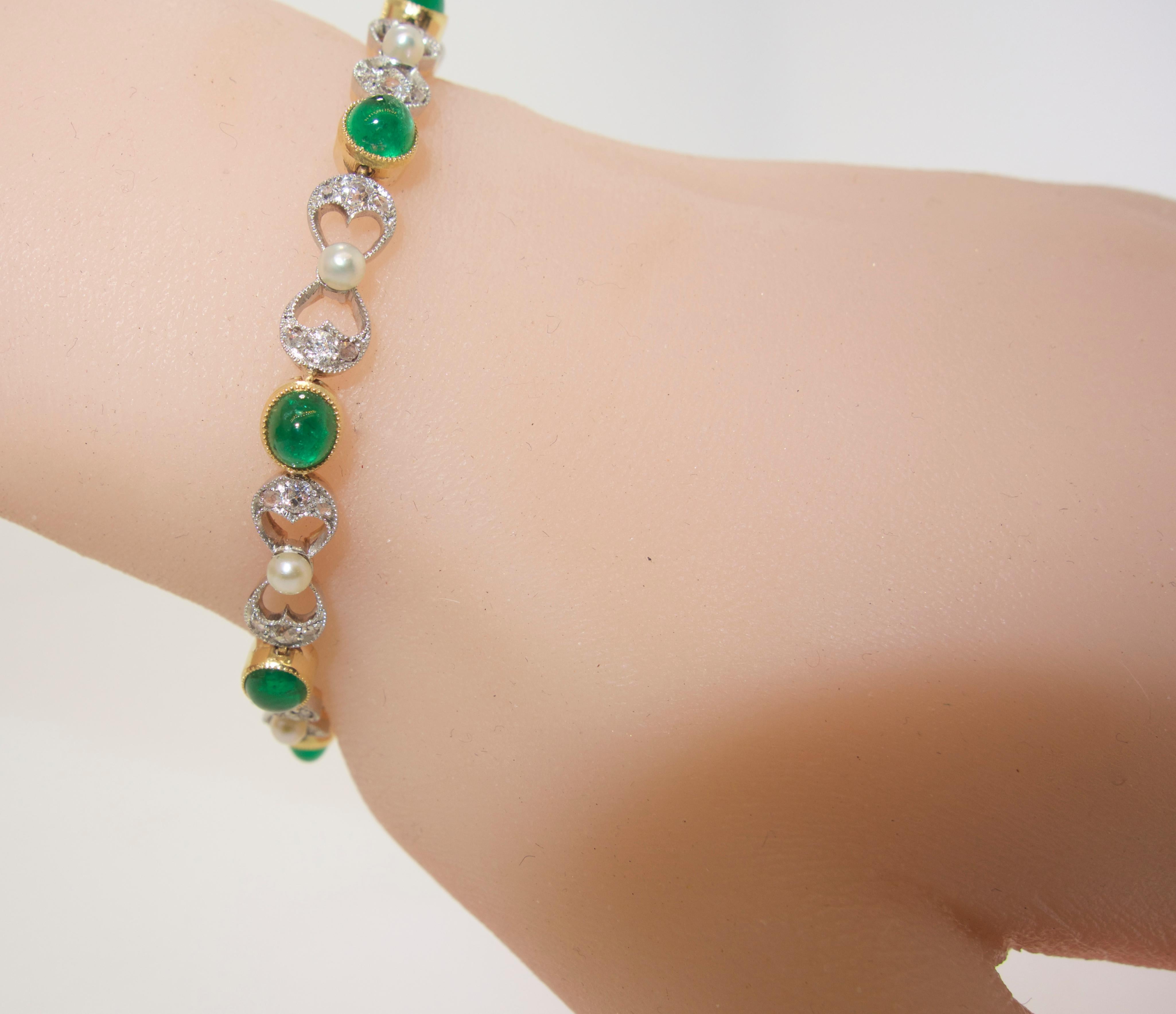 Antique Diamond, Emerald and Natural Pearl Bracelet 1