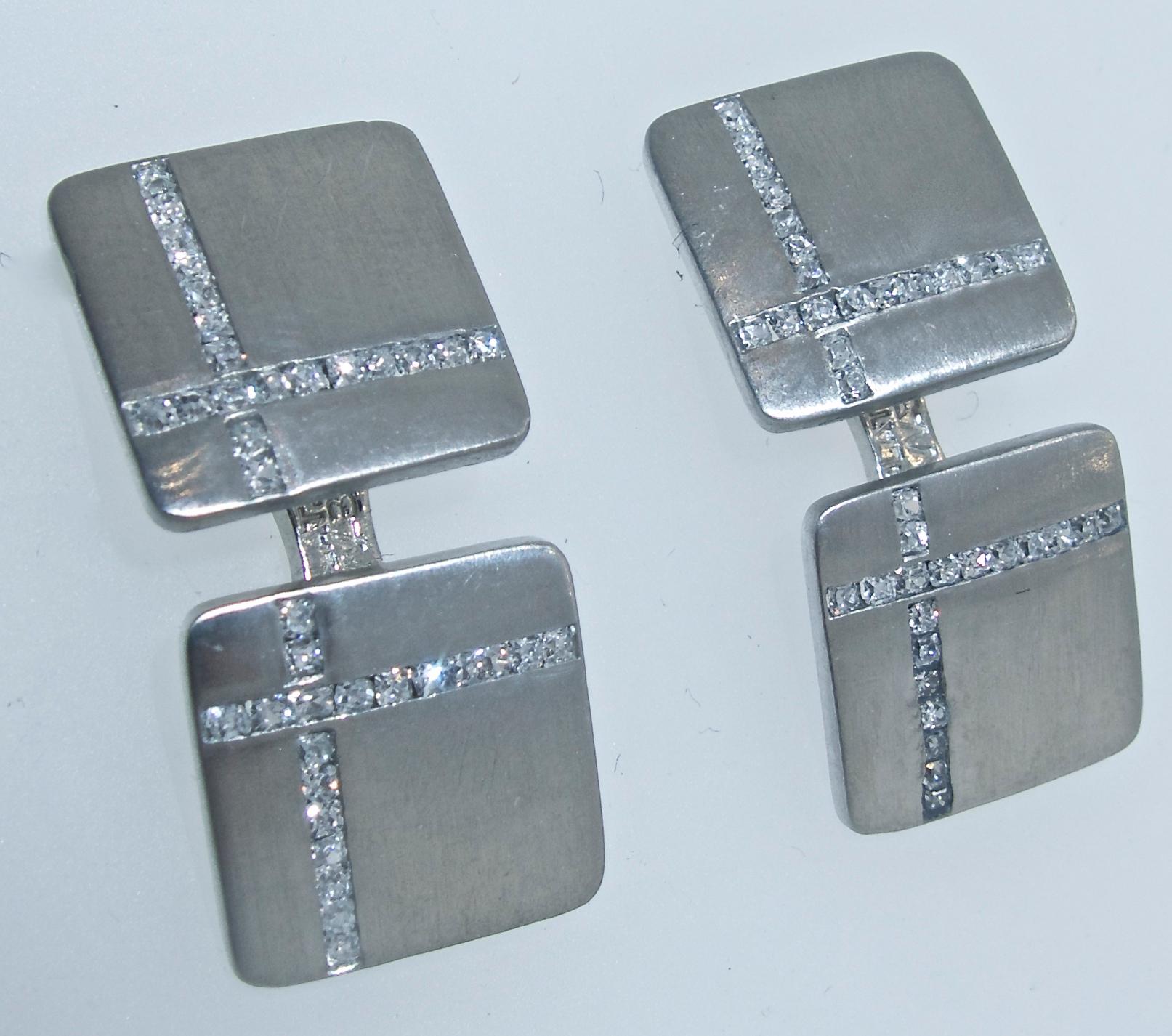 Art Deco Platinum Cufflinks with Fancy Cut Diamonds, circa 1920