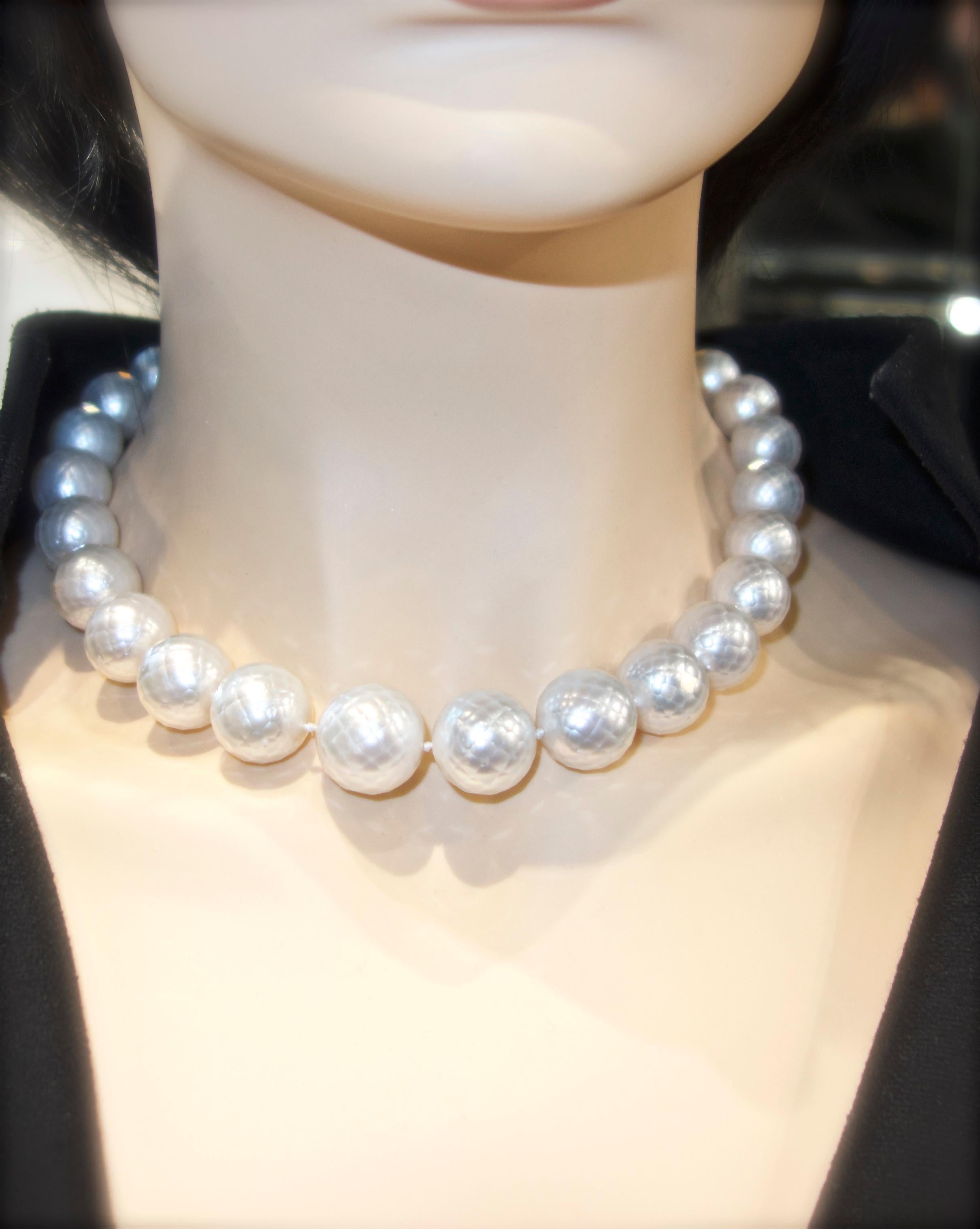 Women's or Men's Faceted South Sea Pearls, Unusual and Distinctive with a Diamond Last