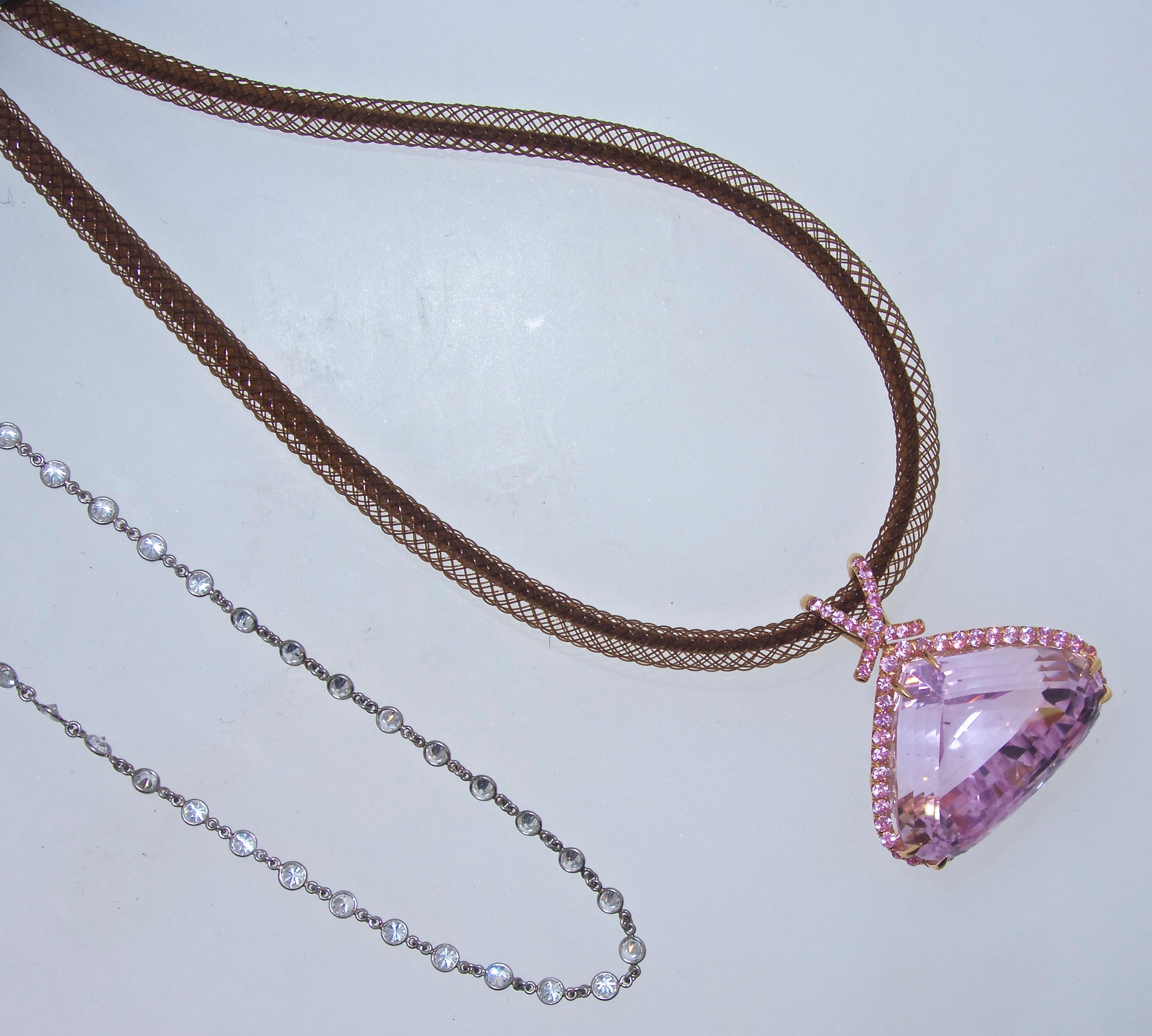 Kunzite and Pink Sapphire and Diamond Pendant-Necklace 3